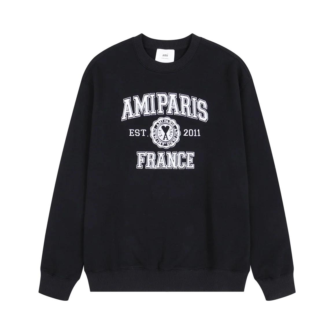 Ami 2025 Anniversary Black Crewneck Sweatshirt with Full-Embroidery Letter Badge