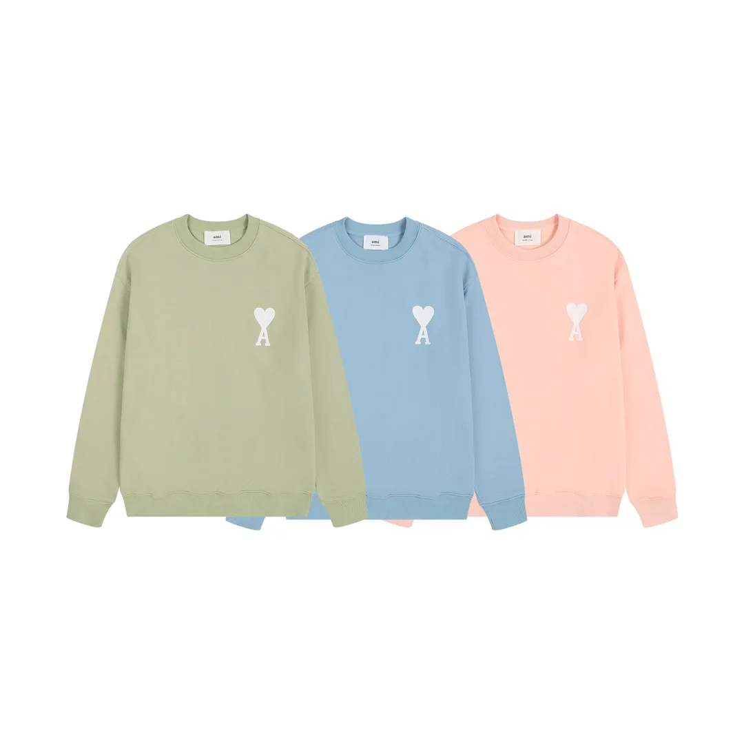 Ami 2025 New Light Pink/Green/Misty Blue Crew Neck Sweatshirt