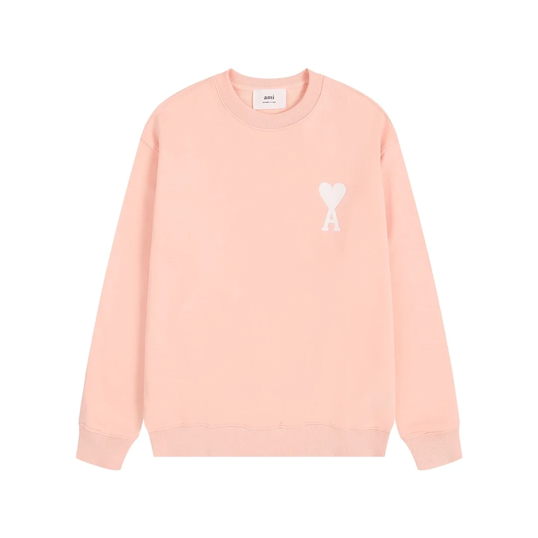 Ami 2025 New Light Pink Crew Neck Sweatshirt with Heart-A Embroidery