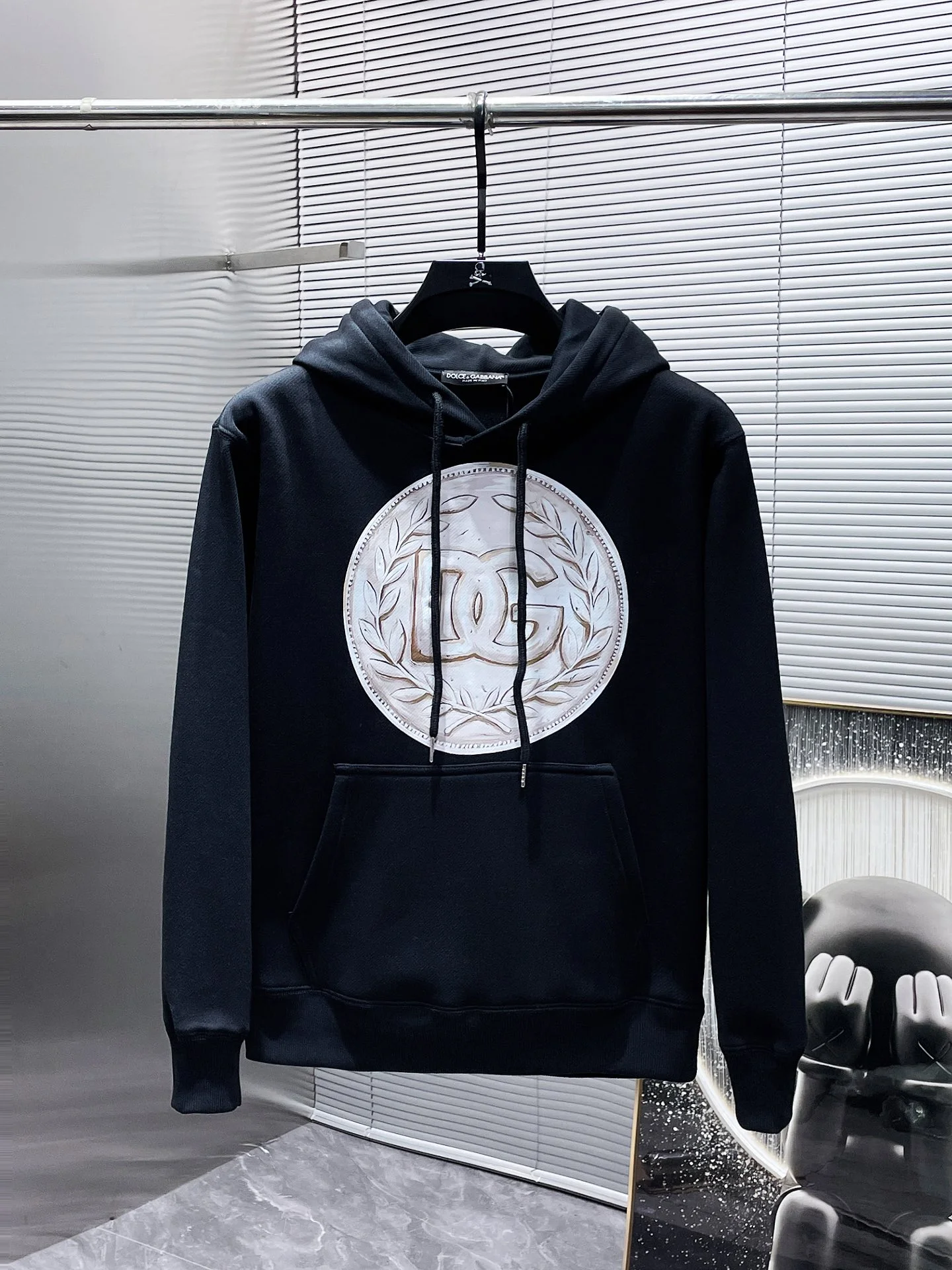Dolce & Gabbana 2025SS Black Long-Sleeve Hooded Sweatshirt with DG Logo