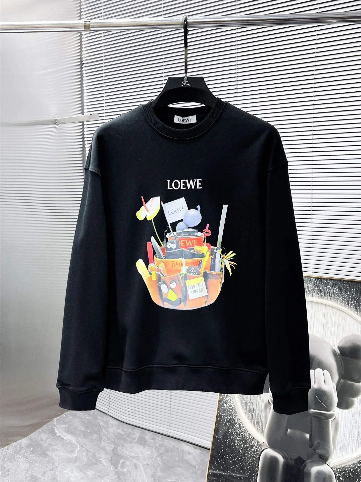 Loewe 2025SS Black Crew-Neck Long-Sleeve Sweatshirt with Cartoon Toolkit Print