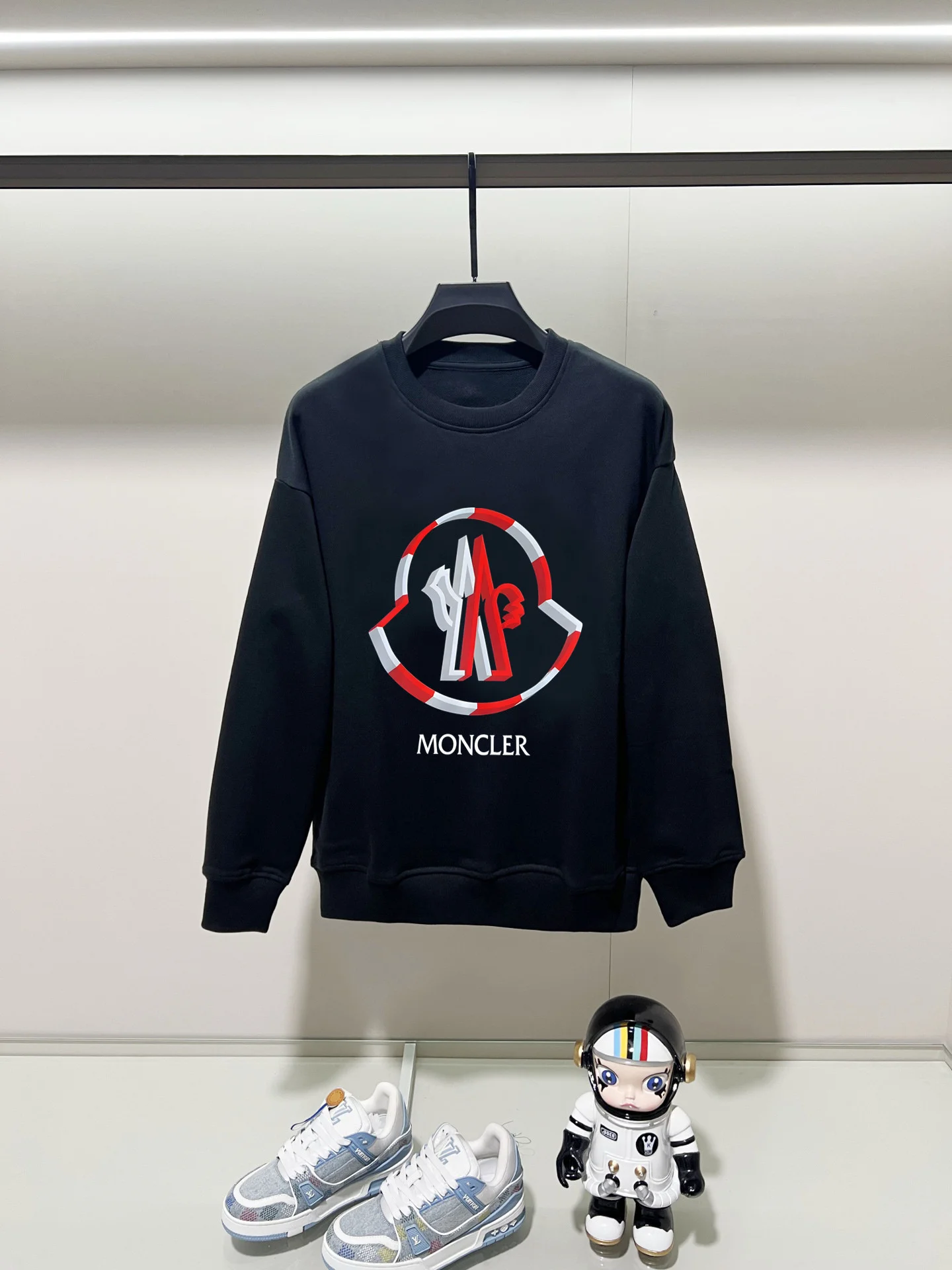 Moncler 2025AW Black Crew Neck Sweatshirt with Precision Printing