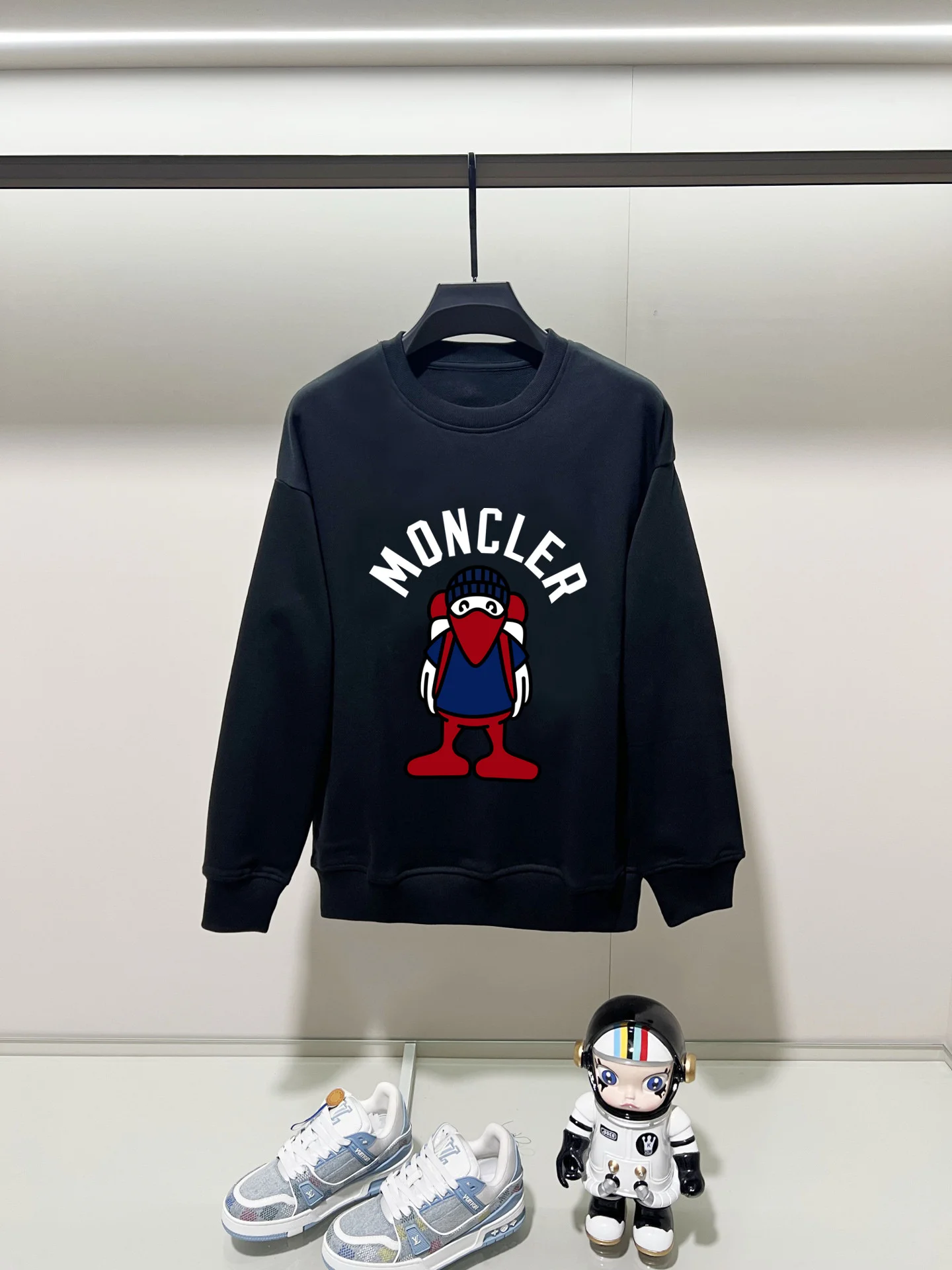 Moncler 2025AW Black Crew Neck Sweatshirt with Precision Printing