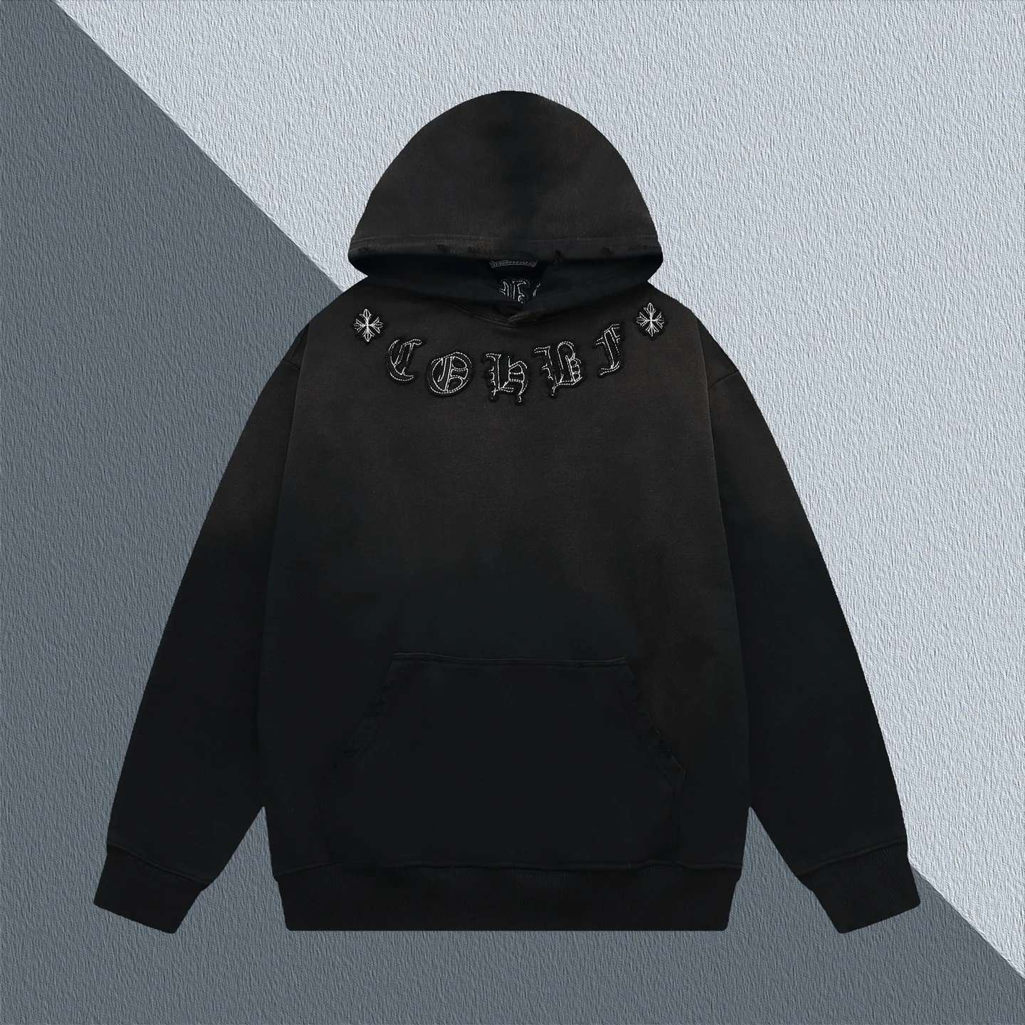 Chrome Hearts Black Heavy Washed Denim Embroidered Logo Hoodie Unisex Pullover