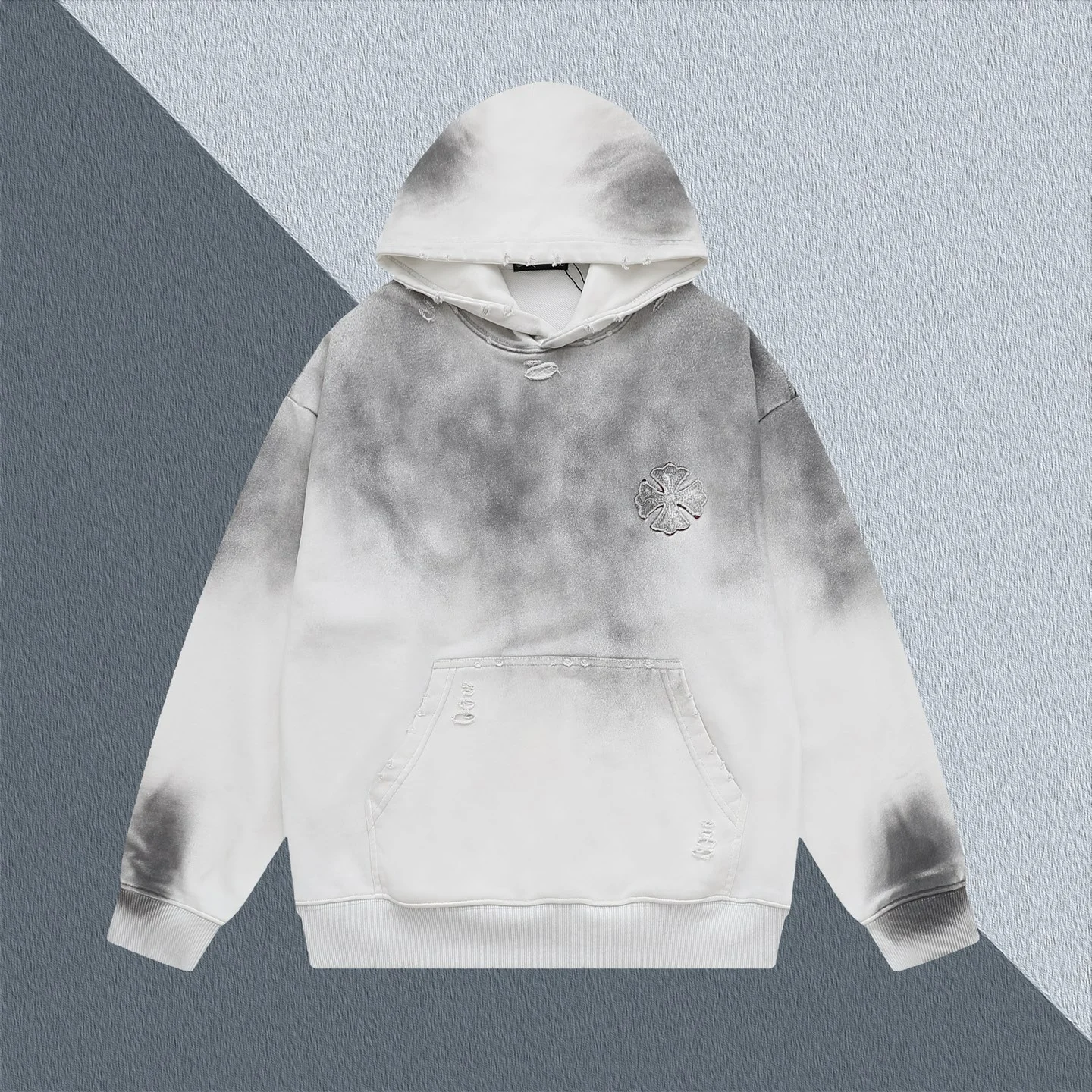 Chrome Hearts White Washed Embroidered Logo Hoodie Unisex Pullover