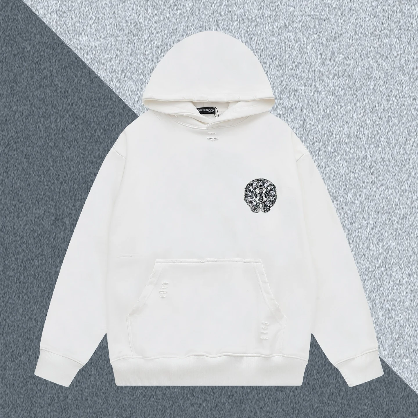 Chrome Hearts White Washed Denim Embroidered Logo Hoodie Unisex