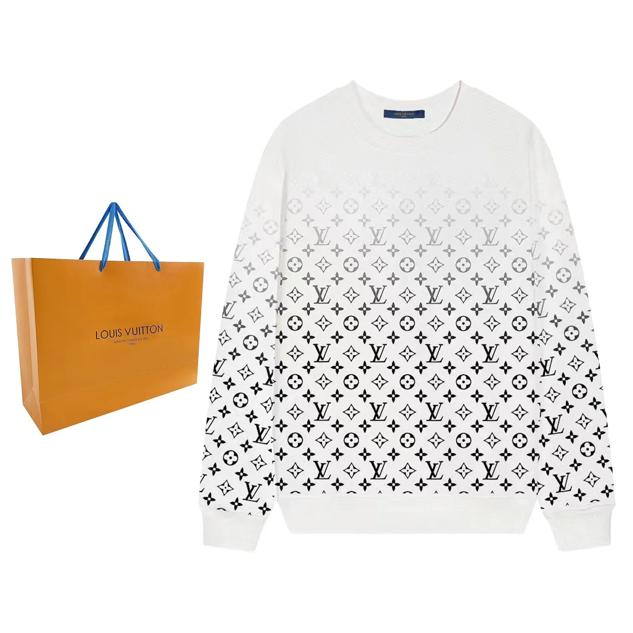 Louis Vuitton 2025SS White Gradient Monogram Oversized Crewneck Sweatshirt