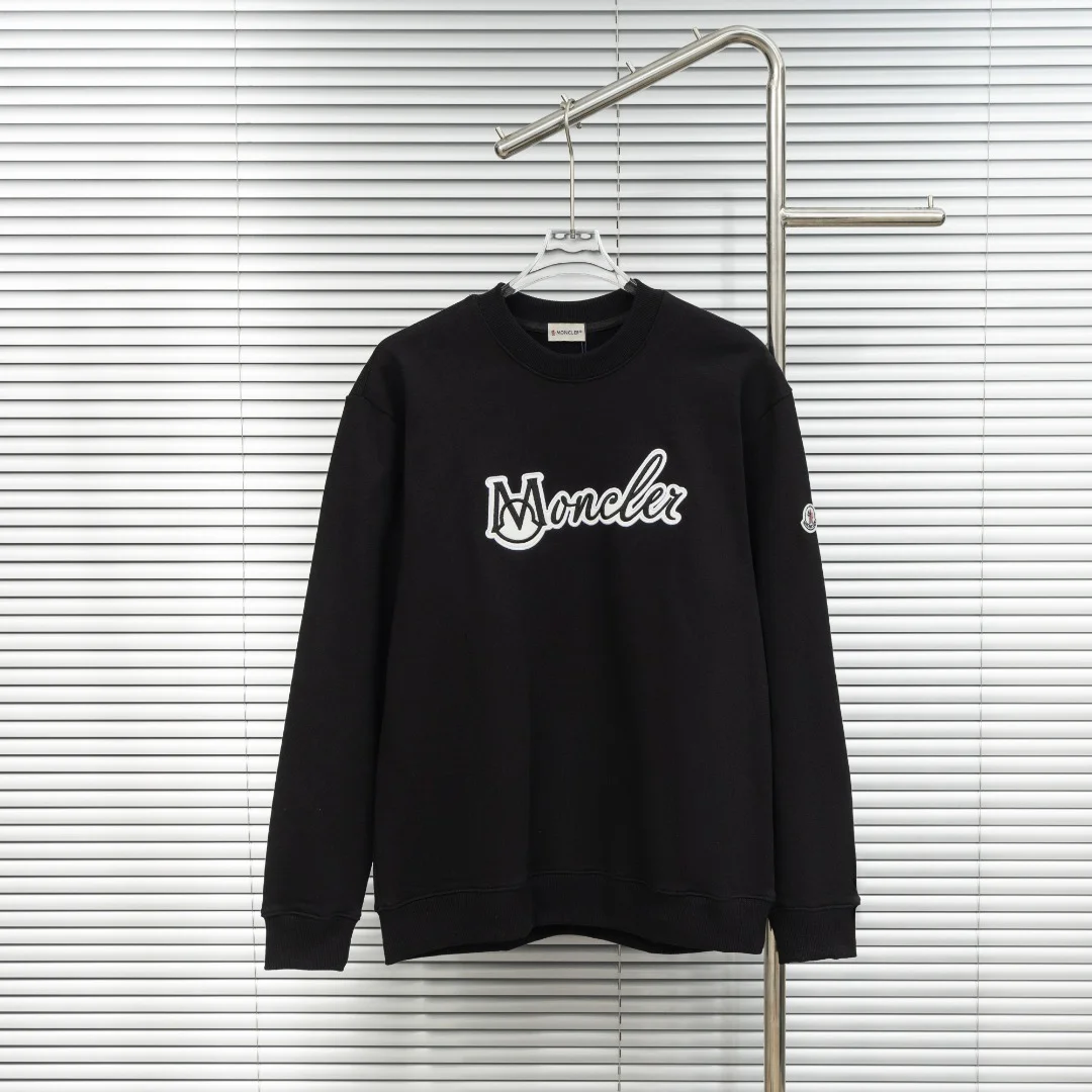 Moncler Black Crew-Neck Sweatshirt with Classic Applique