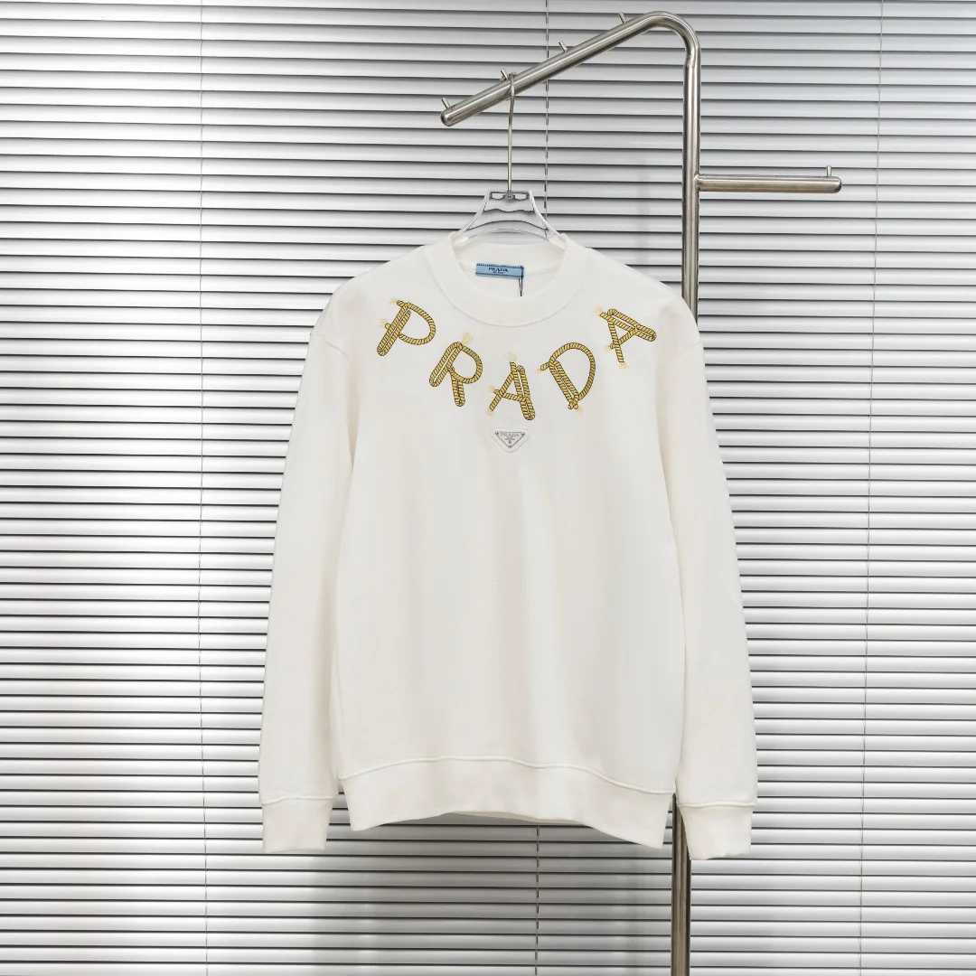 Prada White Crew Neck Sweatshirt with Rope Embroidery