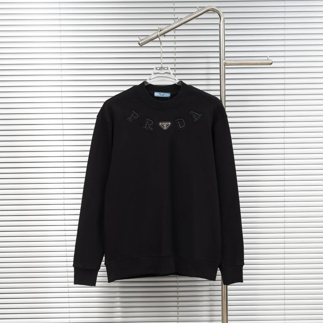 Prada Black Crew Neck Sweatshirt with Triangle Logo