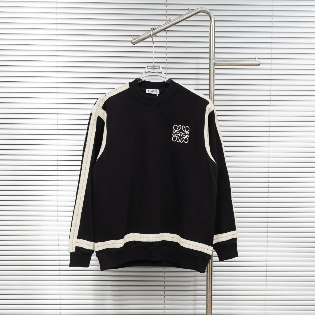 Loewe Black Crew Neck Sweatshirt with Tape-Stitched Embroidered Logo