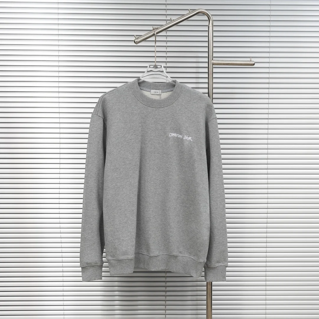 Dior Gray Crewneck Sweatshirt with Embroidered Cursive Logo