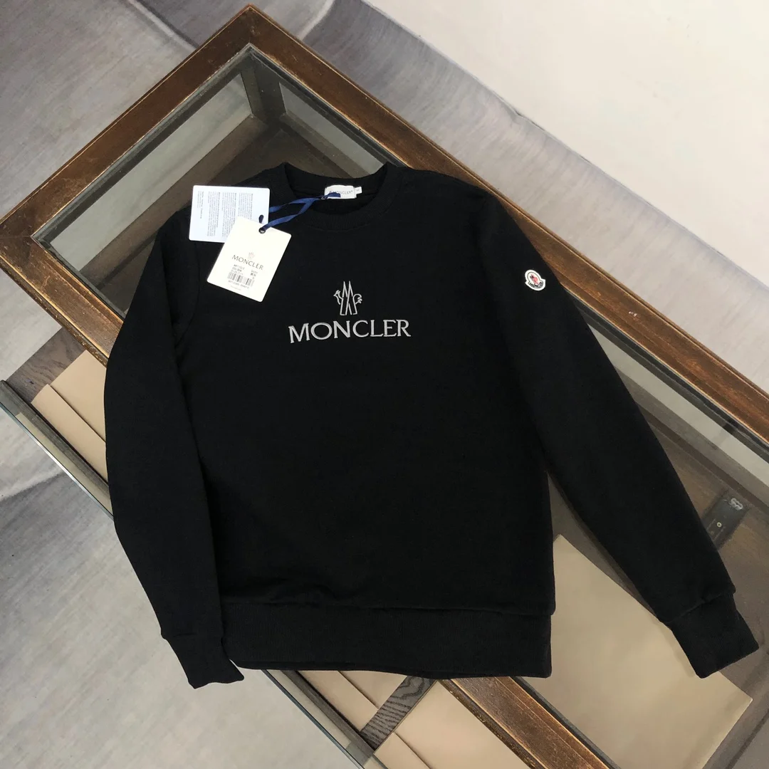 Moncler Black Crewneck Sweatshirt with Chest Embroidery