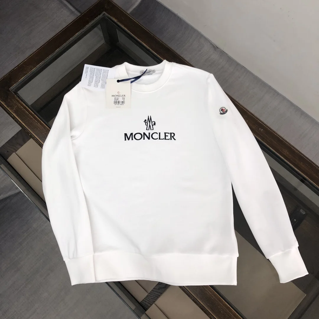 Moncler White Crew Neck Sweatshirt with Embroidered Logo