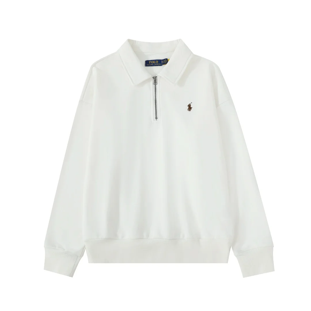 Ralph Lauren White Half-Zip Sweatshirt with Pony Logo