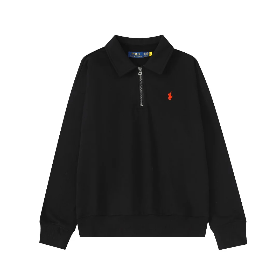 Ralph Lauren Black Half-Zip Sweatshirt with Pony Logo Embroidery