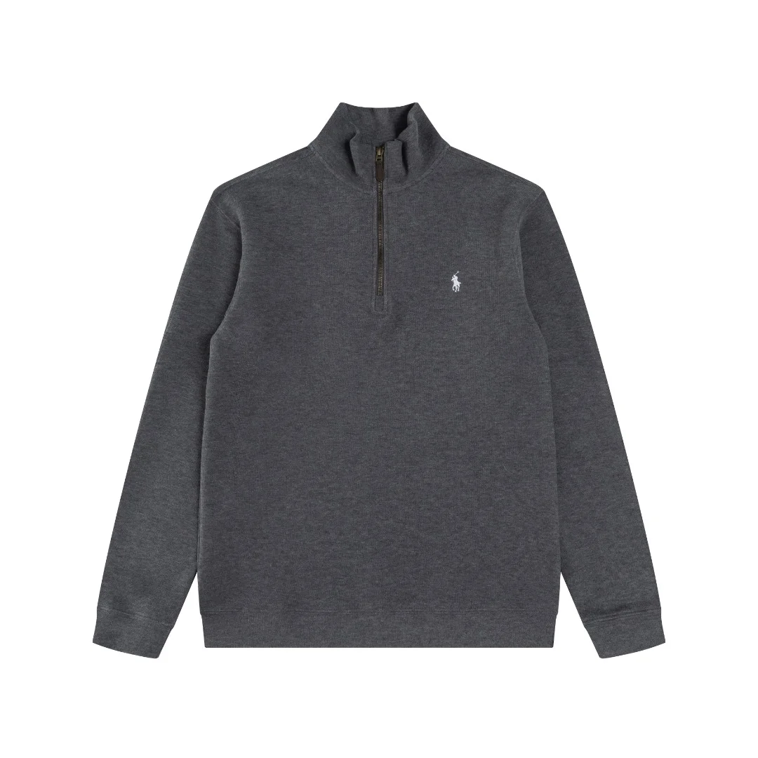 Ralph Lauren Gray Quarter-Zip Sweatshirt with Pony Embroidery