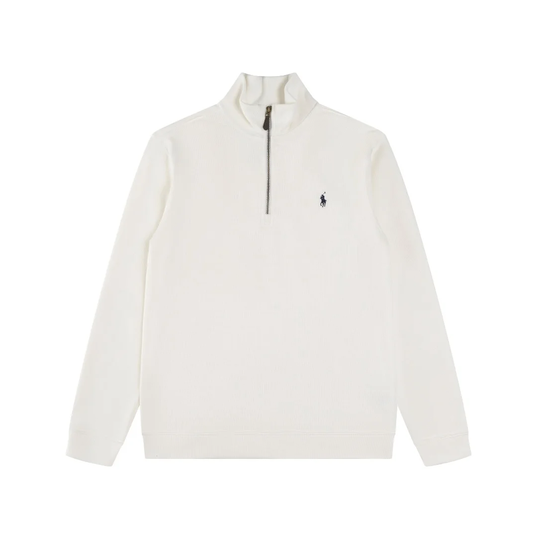 Ralph Lauren White Half-Zip Turtleneck Sweatshirt with Pony Logo