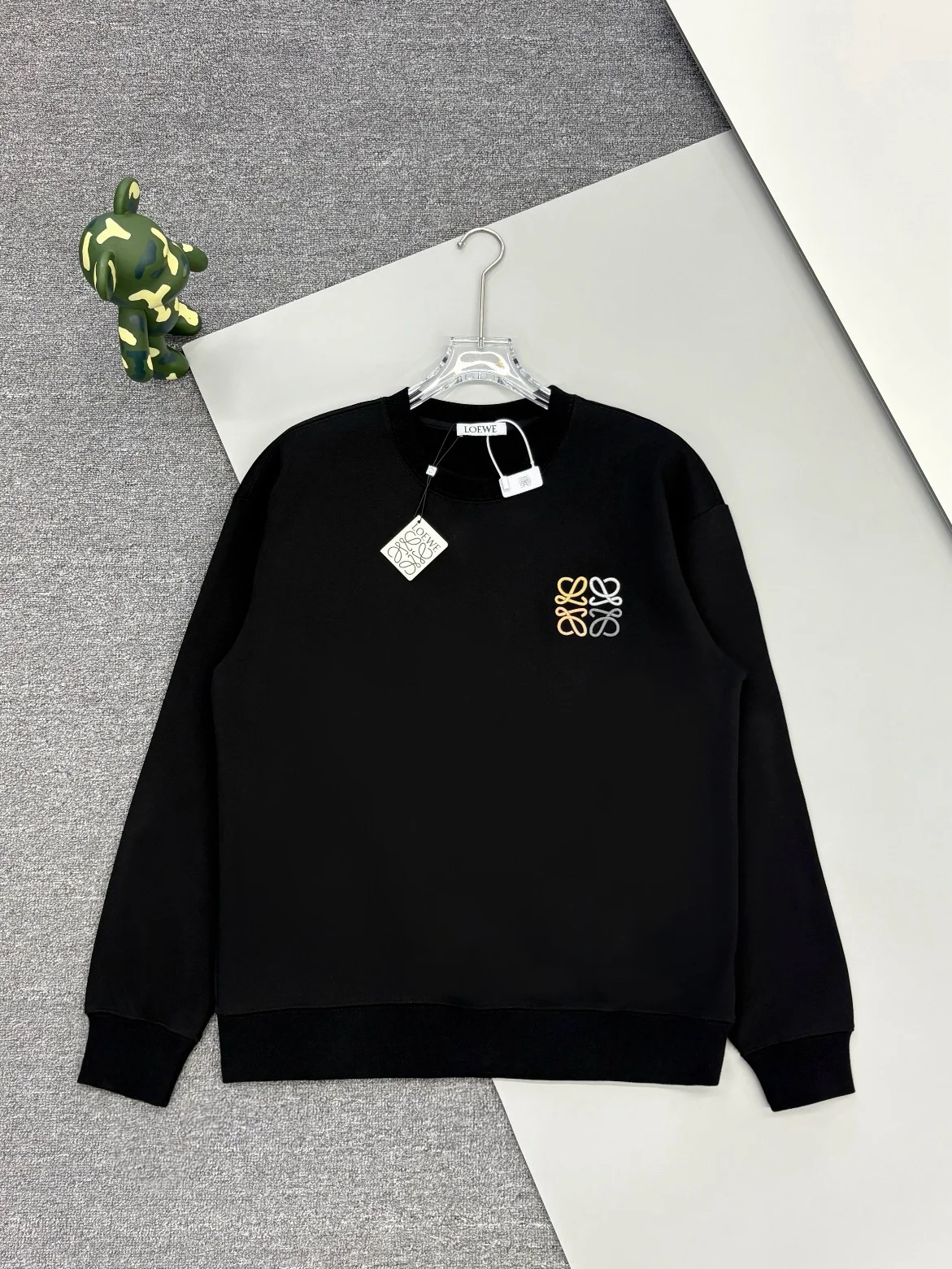 Loewe Black Crewneck Sweatshirt with Multicolor Embroidered Logo
