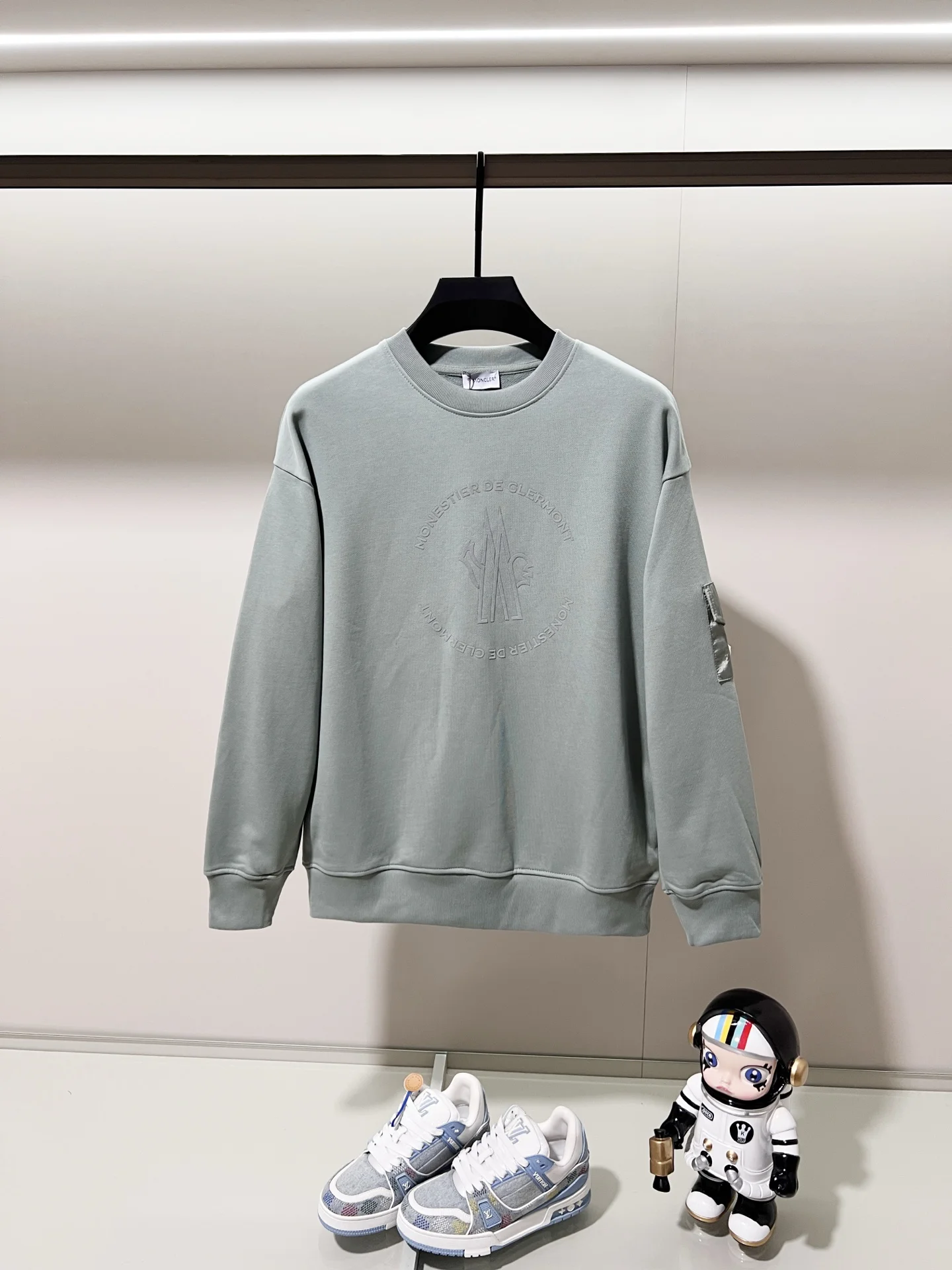 Moncler Light Green Crew Neck Sweatshirt with Flocking Logo