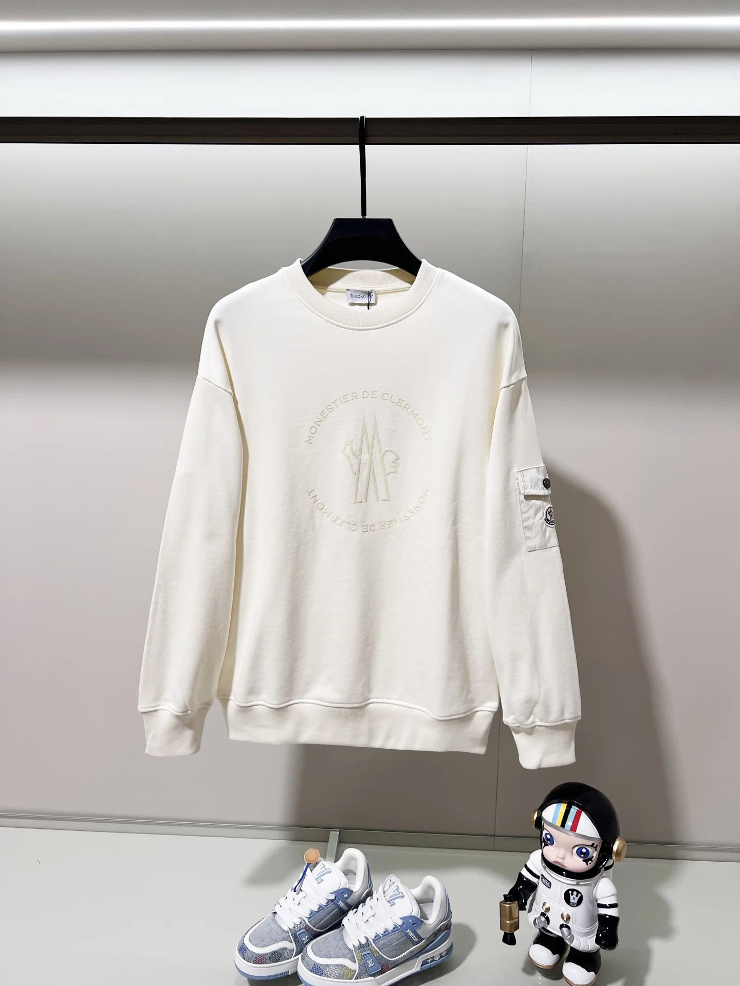Moncler Apricot Crew Neck Sweatshirt with Flocking Logo