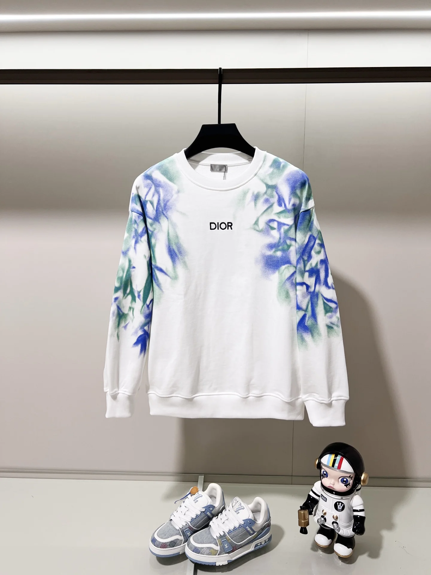 Dior White Crew Neck Sweatshirt with Embroidered Logo & Colorful Arm Print