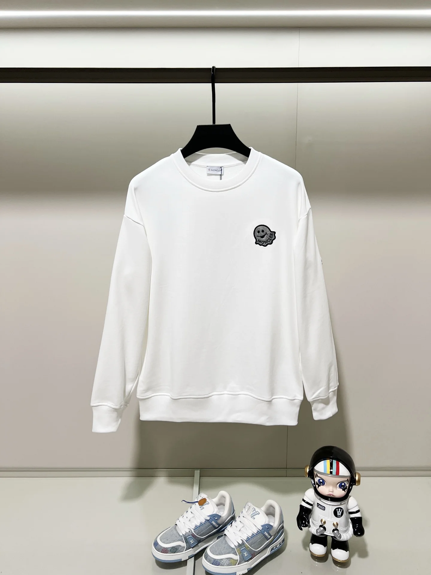 Moncler White Crew-Neck Sweatshirt with Little Monster Embroidery