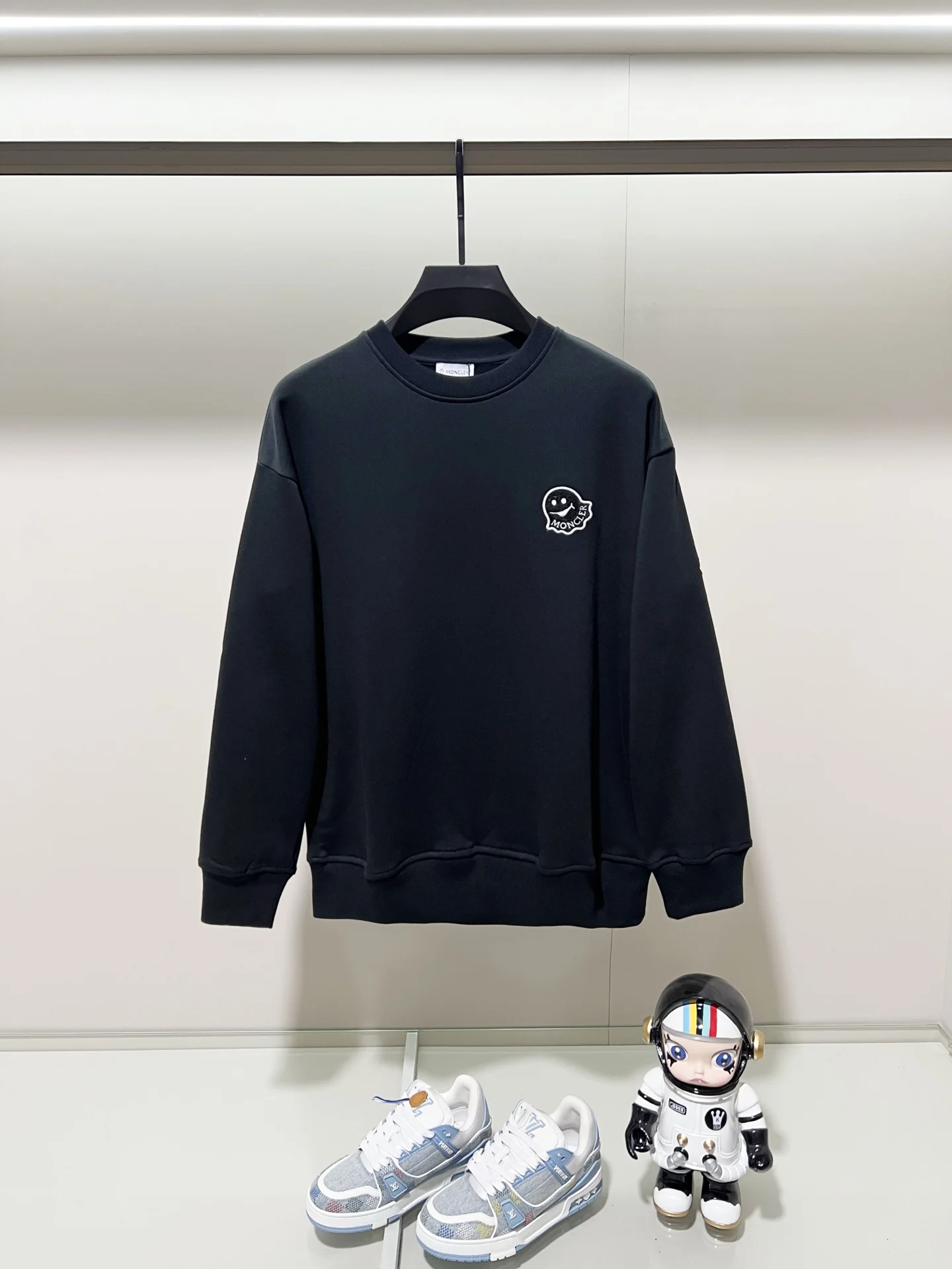 Moncler Black Crew-Neck Sweatshirt with Little Monster Embroidery