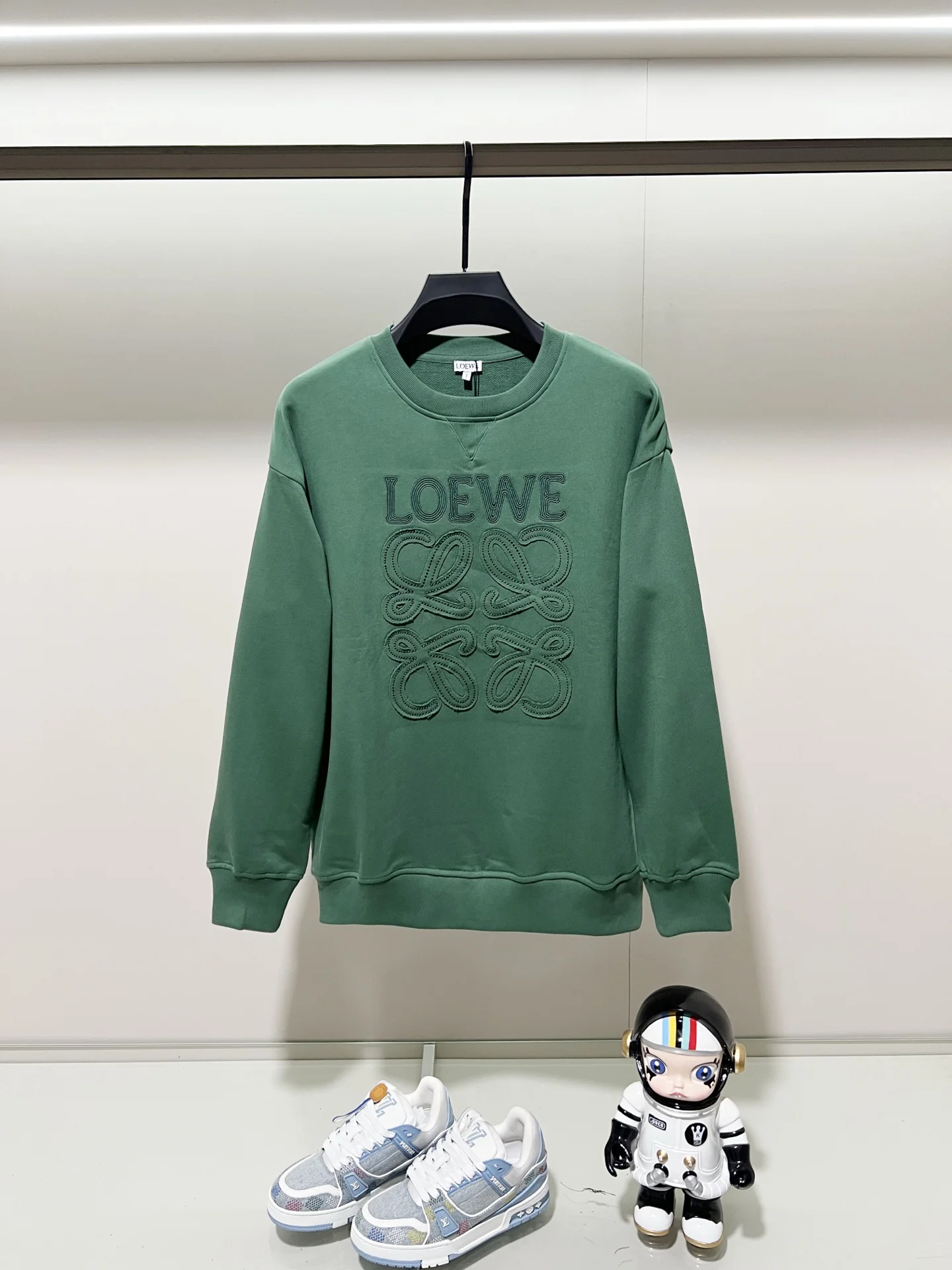 Loewe Green Crew Neck Sweatshirt with Contrast-Letter Totem Embroidery