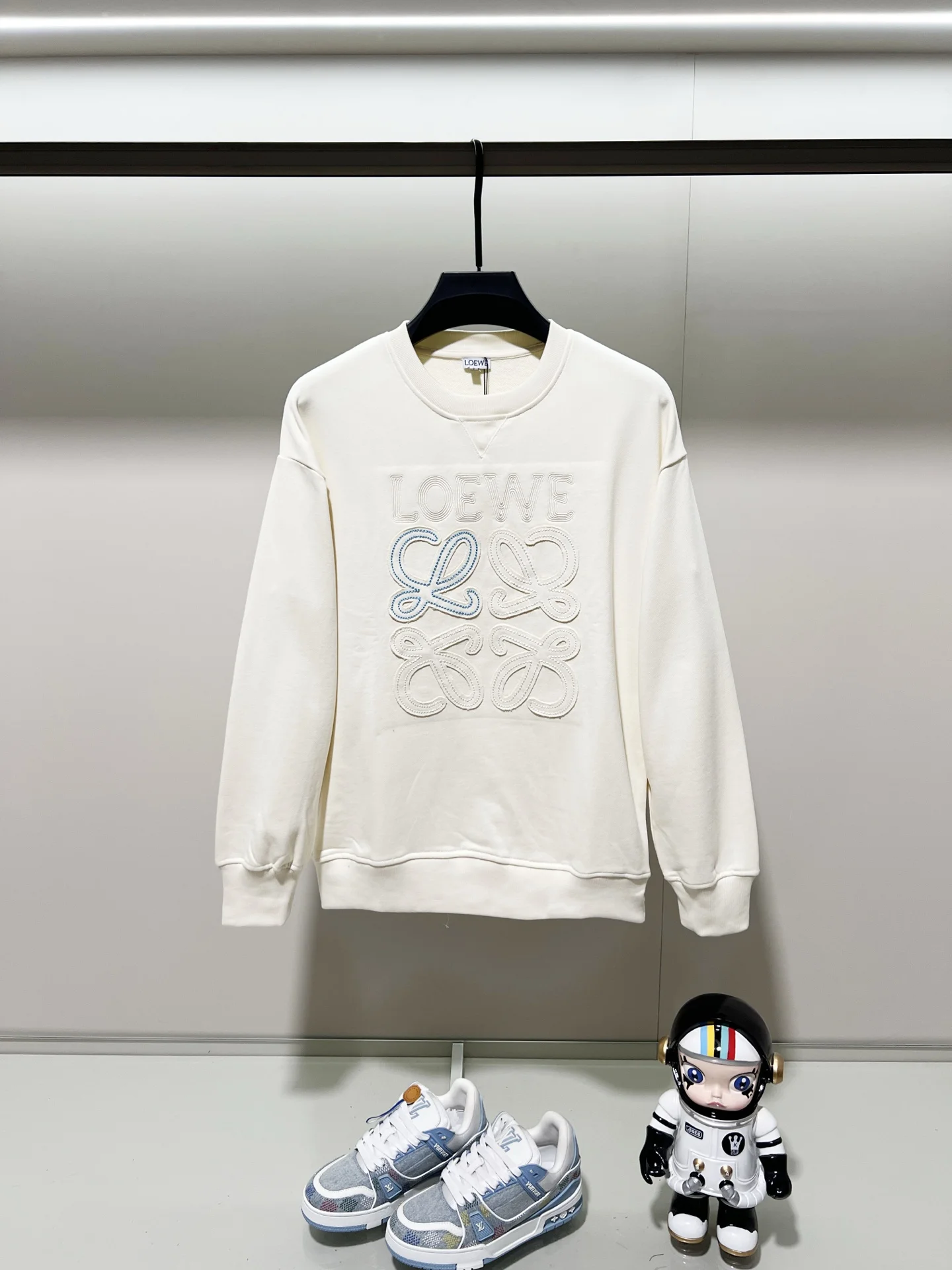 Loewe Apricot Crew Neck Sweatshirt with Contrast-Letter Totem Embroidery