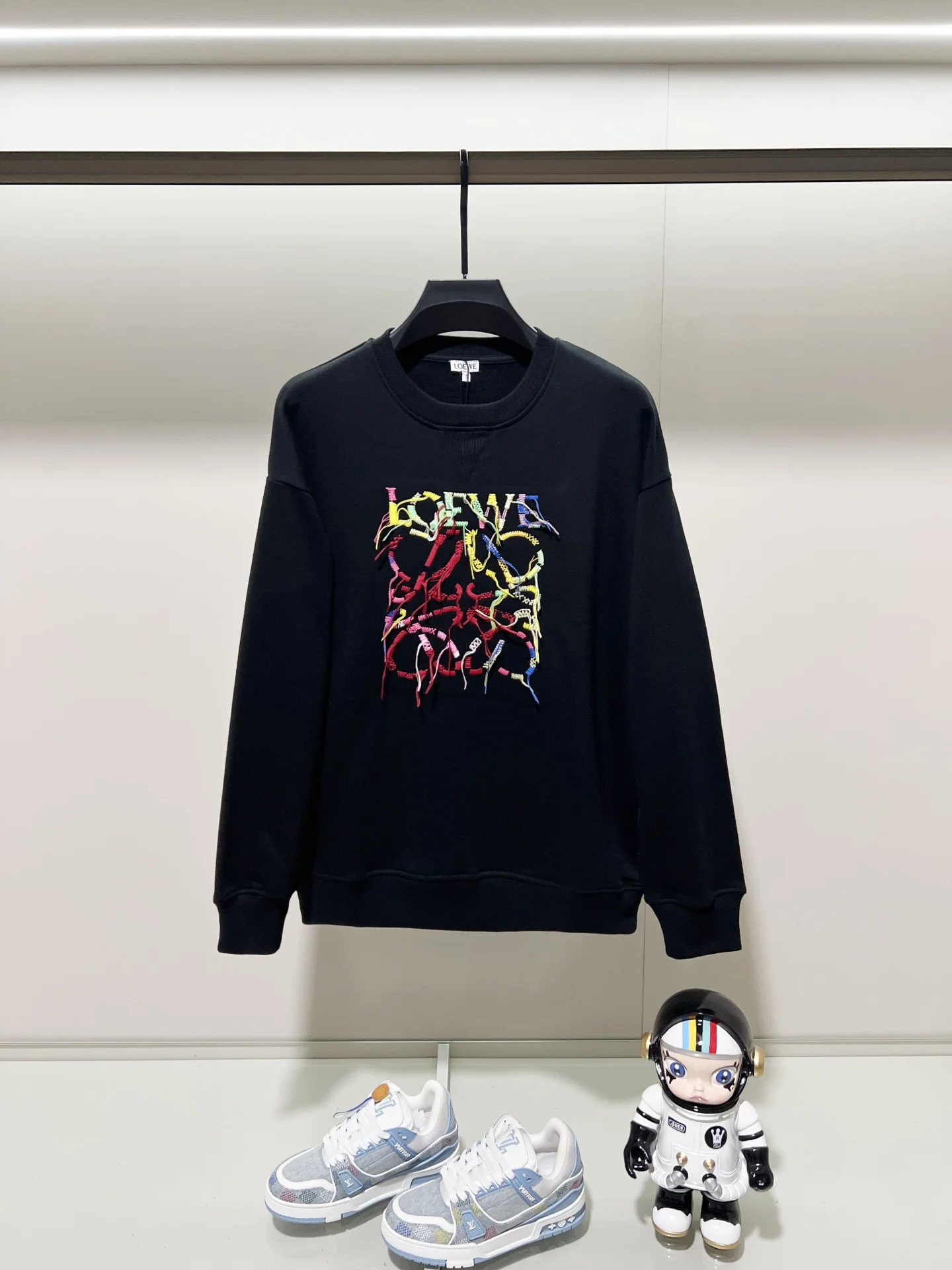 Loewe Black Crew Neck Sweatshirt with Colorful Tassel Logo