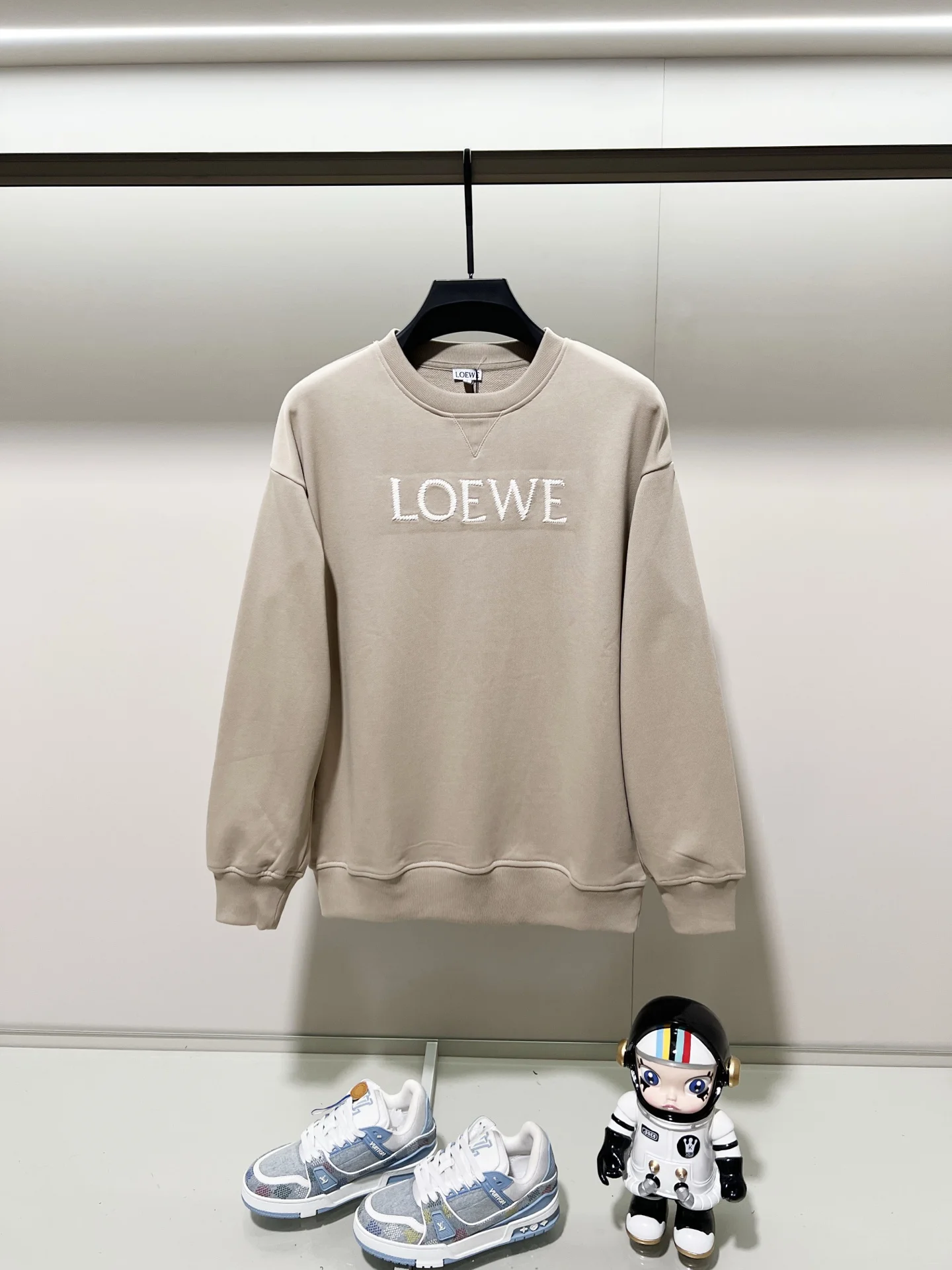 Loewe Khaki Crew Neck Sweatshirt with Embroidered Logo