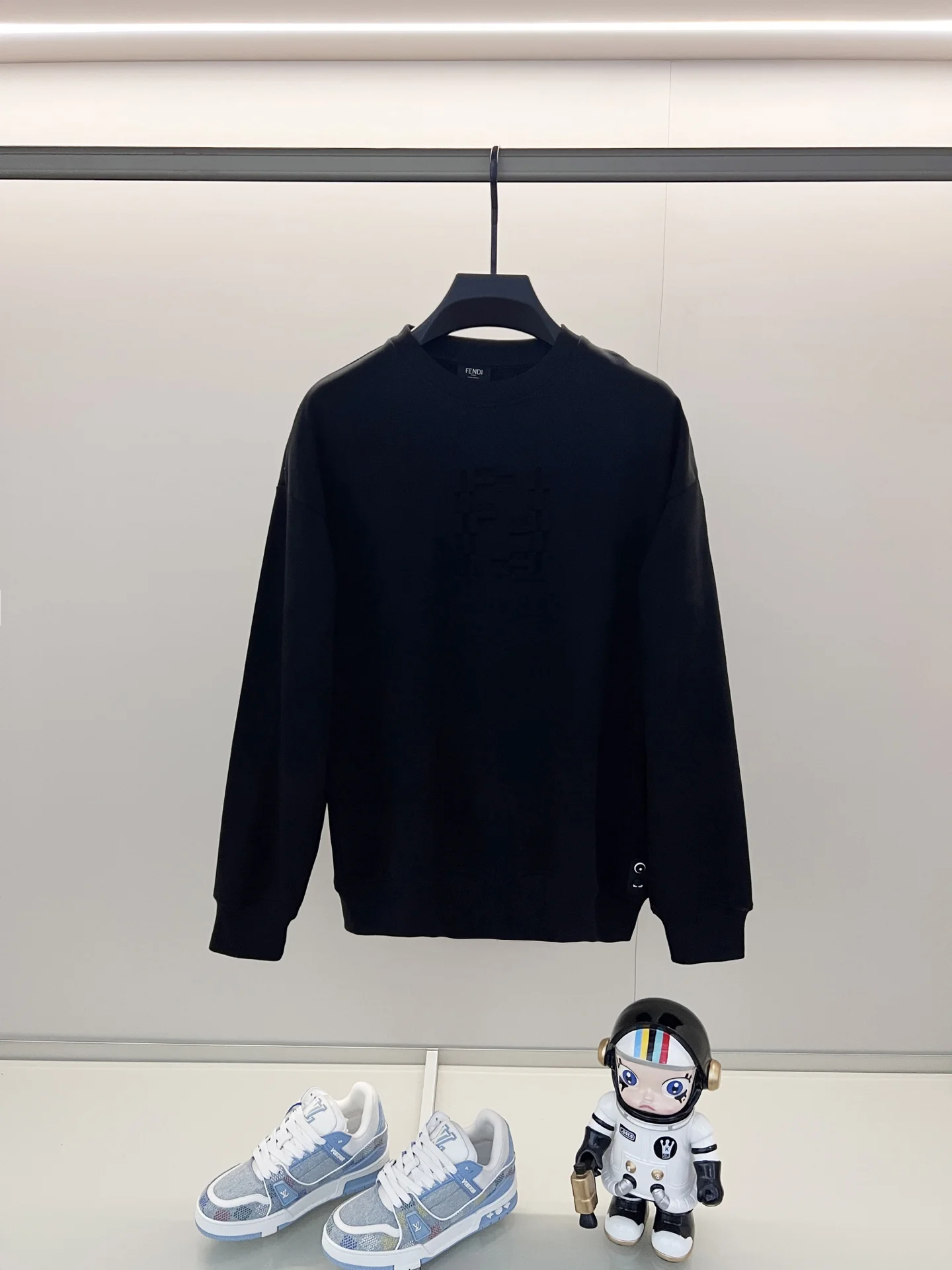 Fendi Black Crewneck Sweatshirt with 3D Embossed FF Logo