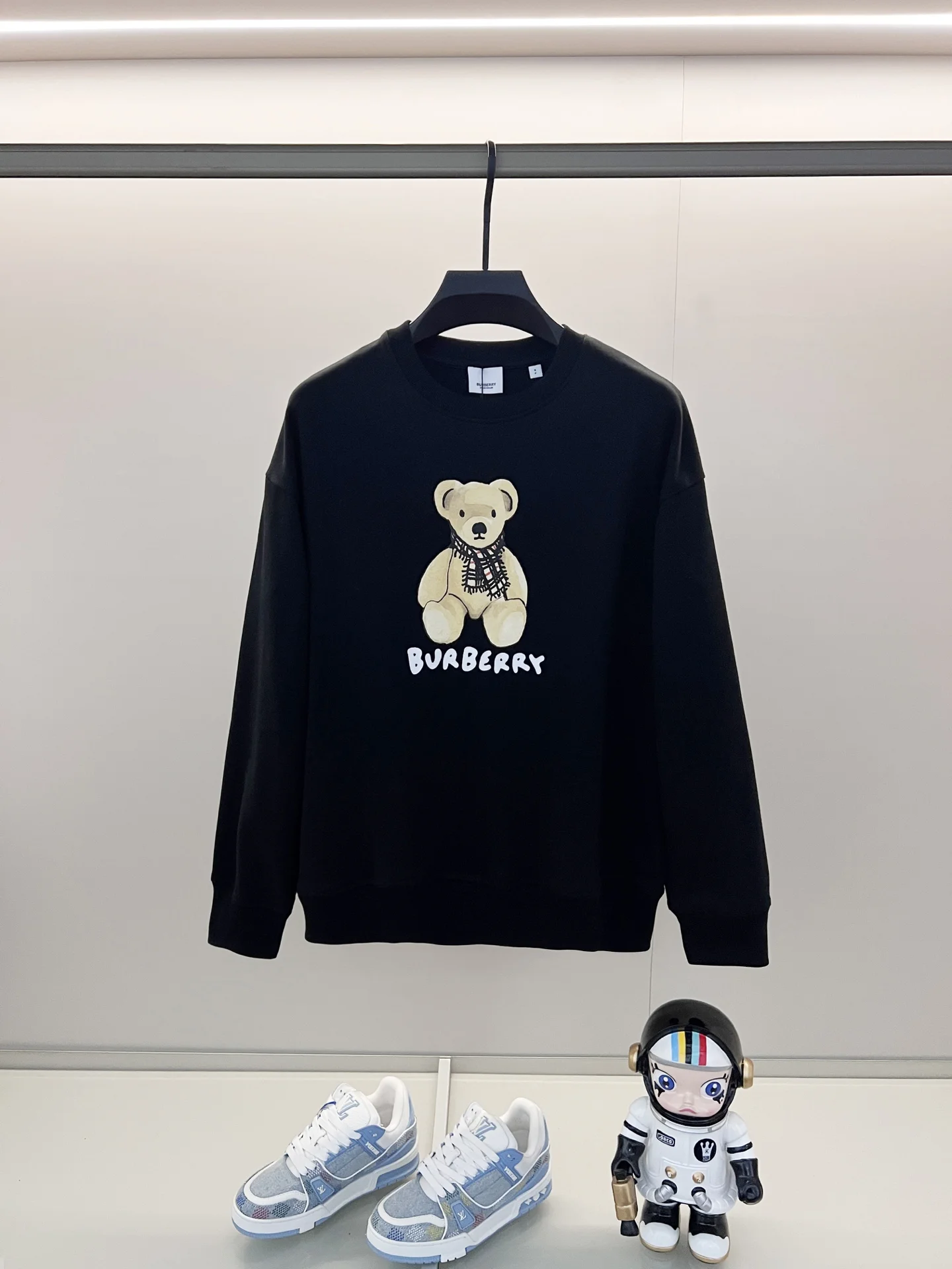 Burberry Black Crew Neck Sweatshirt with Cartoon Scarf Teddy Bear Print