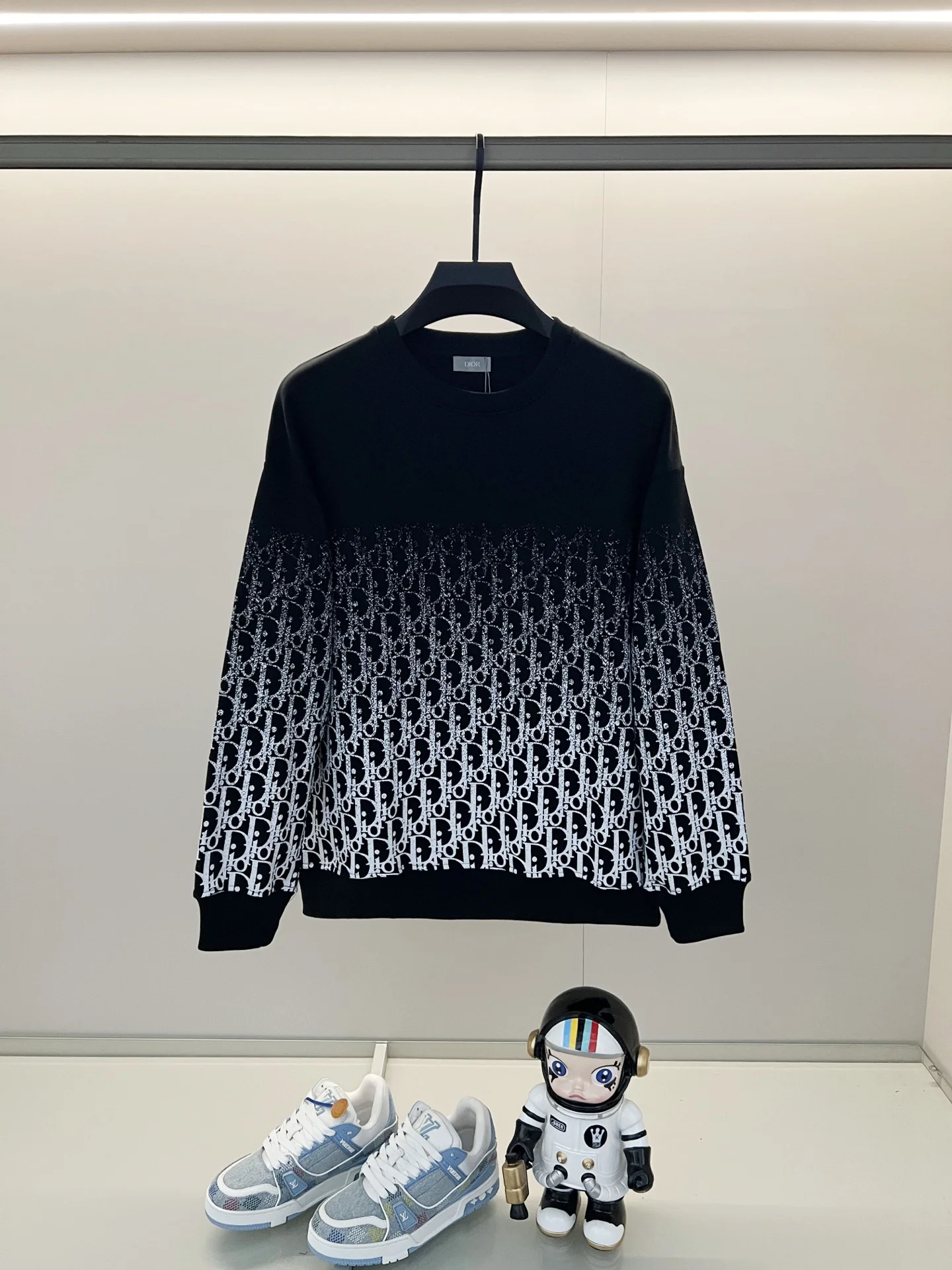 Dior Black Crew Neck Sweatshirt with Gradient Monogram Print
