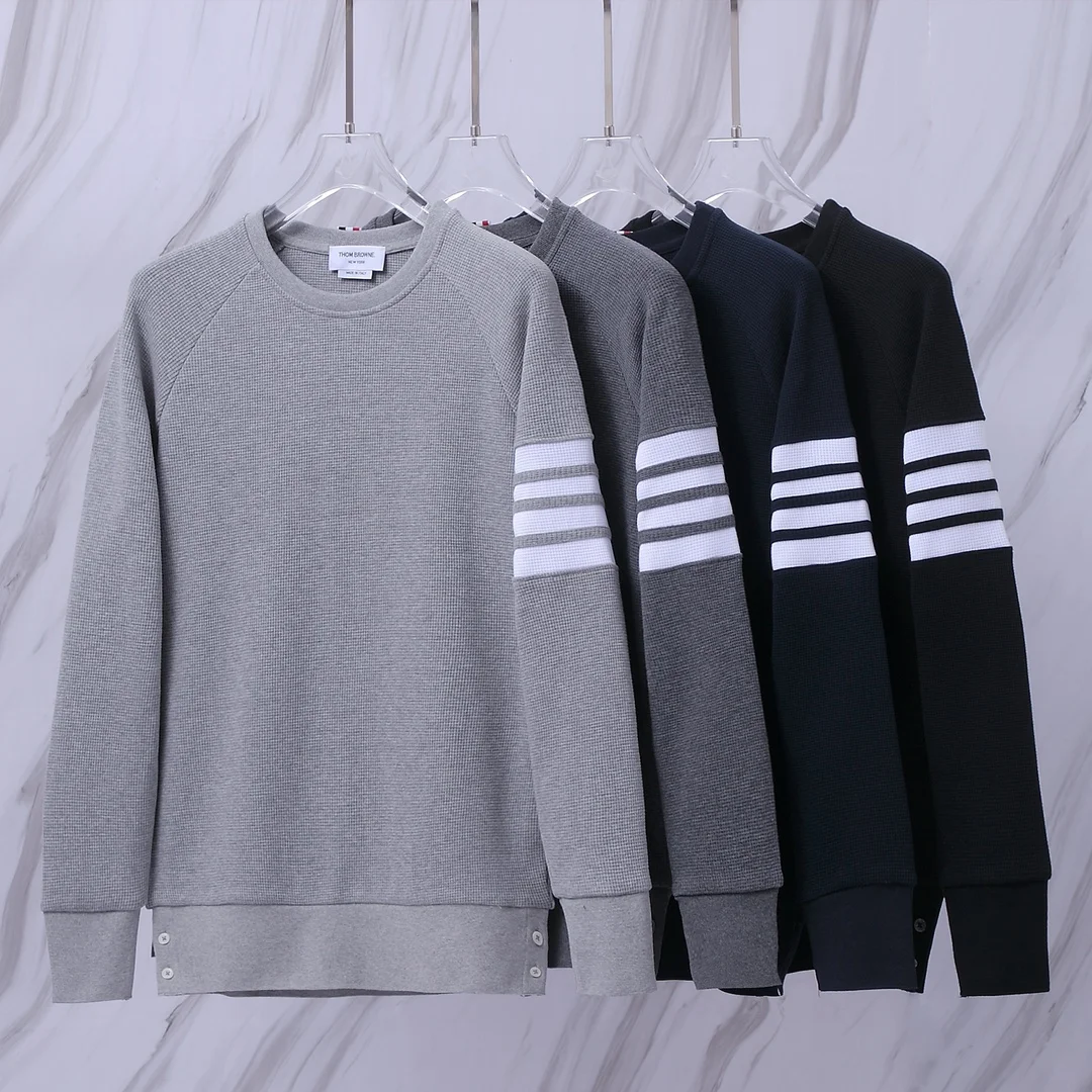 Thom Browne Crew Neck Sweatshirt with 4-Stripe Sleeves