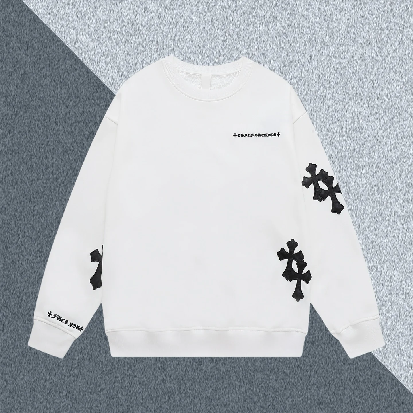 Chrome Hearts White Crew Neck Sweatshirt with Cross Patch Embroidery