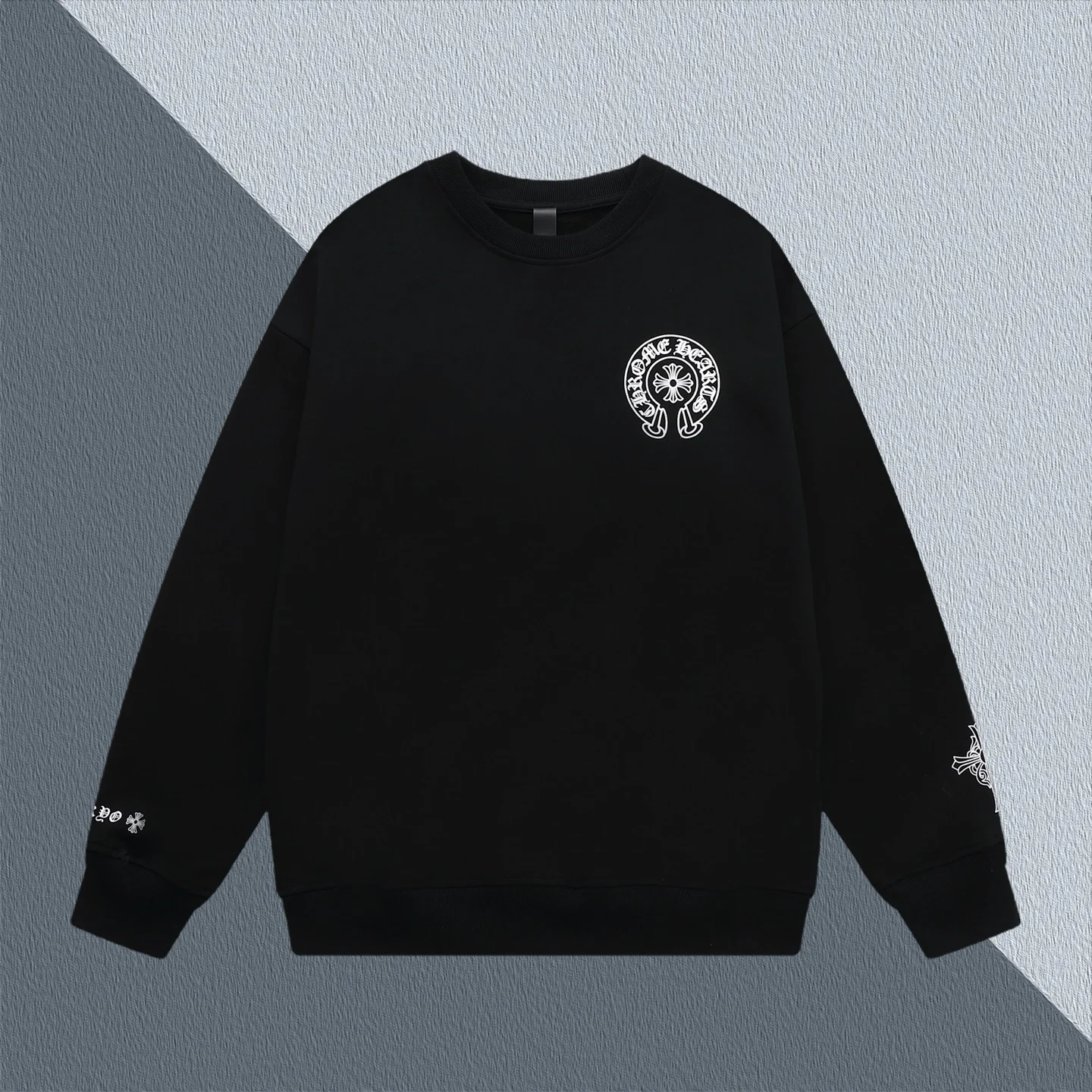 Chrome Hearts Black Crewneck Sweatshirt with Cross Horseshoe Logo
