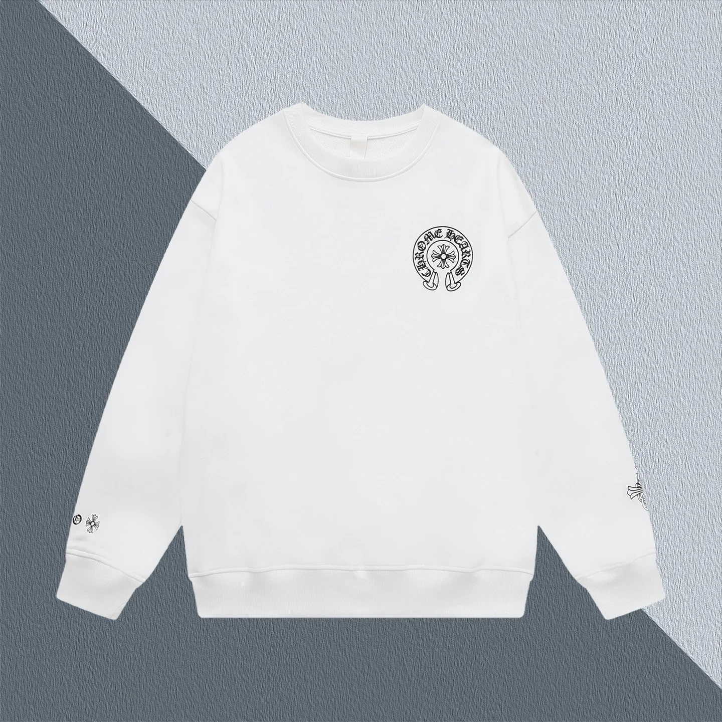 Chrome Hearts White Crew Neck Sweatshirt with Cross Horseshoe Logo