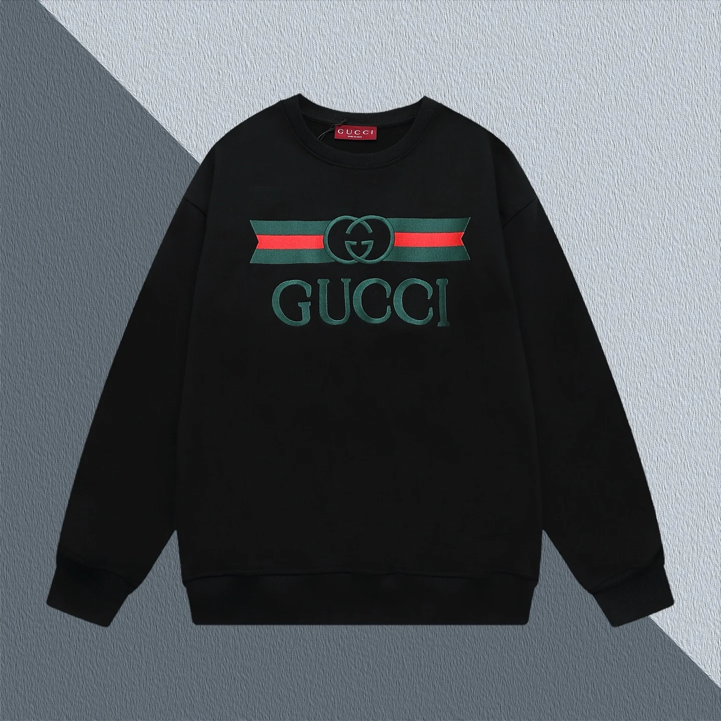 Gucci Black Crew-Neck Sweatshirt with Color-Block Logo