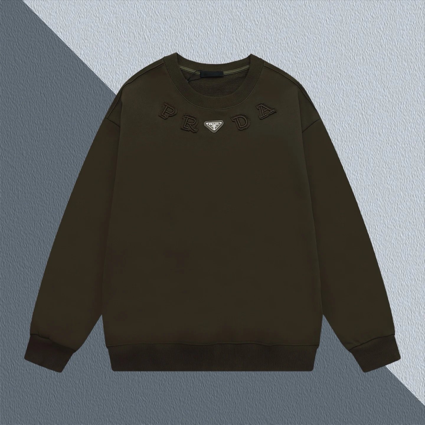 Prada Khaki Crew Neck Sweatshirt with Triangle Logo Embroidery