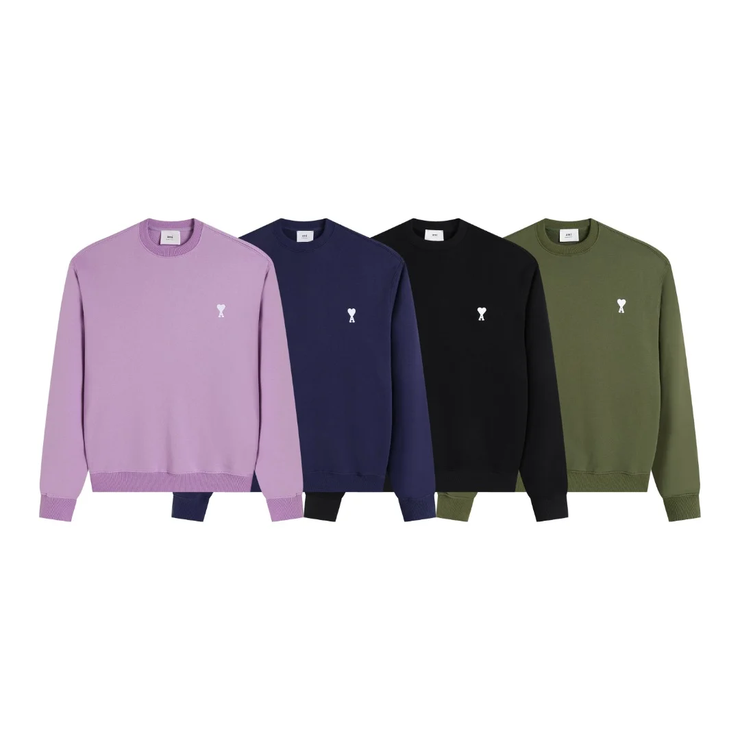 Ami 2025AW Crew Neck Sweatshirt with White Embroidered Small Heart