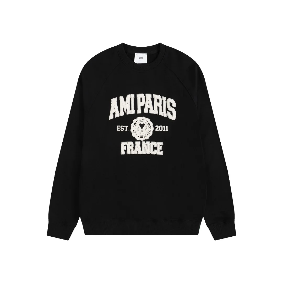 Ami Paris Black Anniversary Crewneck Sweatshirt with Raised Print Logo
