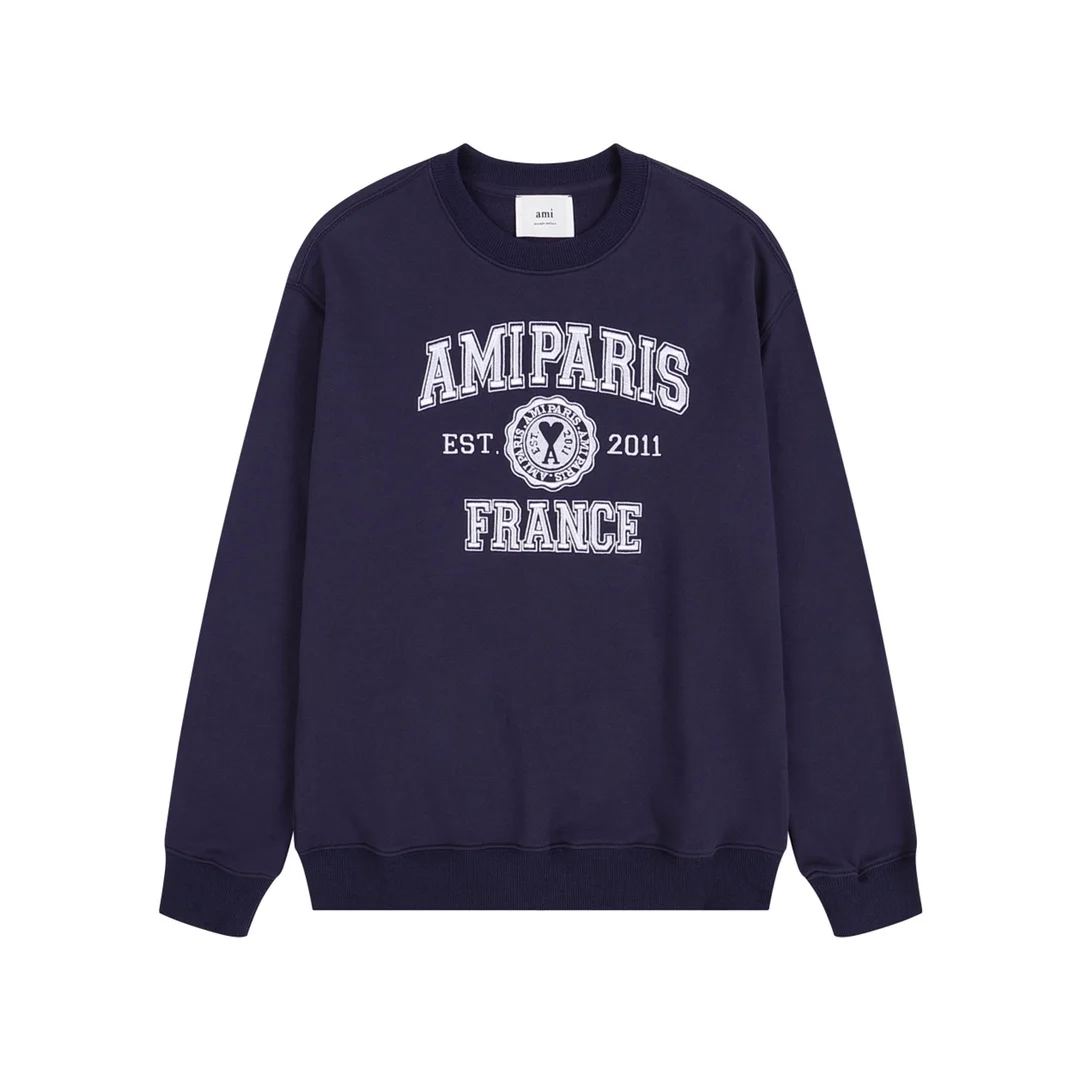 Ami 2025 Anniversary Navy Crewneck Sweatshirt with Full-Embroidery Badge