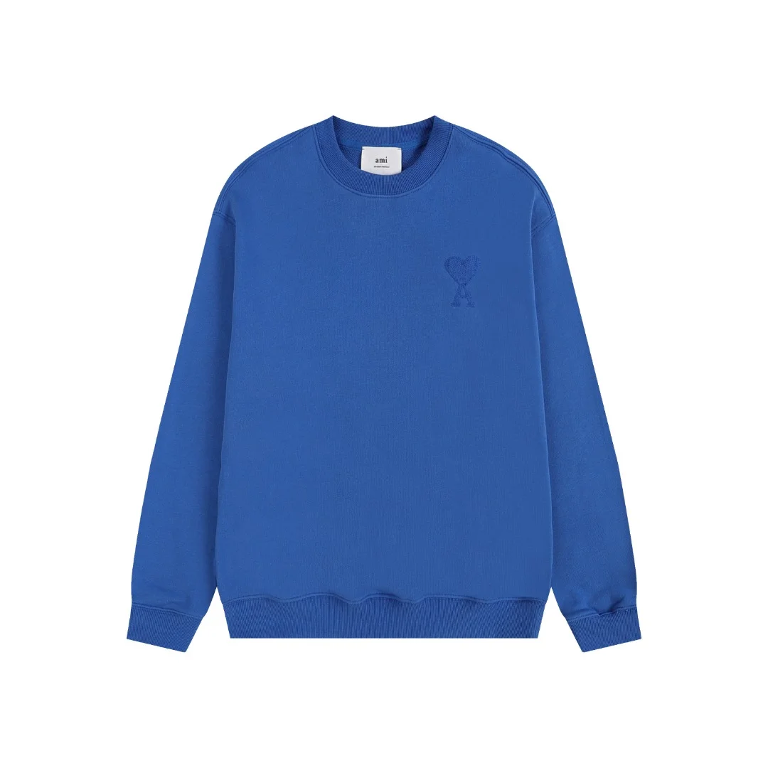 Ami 2025 Colorful Blue Crewneck Sweatshirt with Heart Towel Embroidery