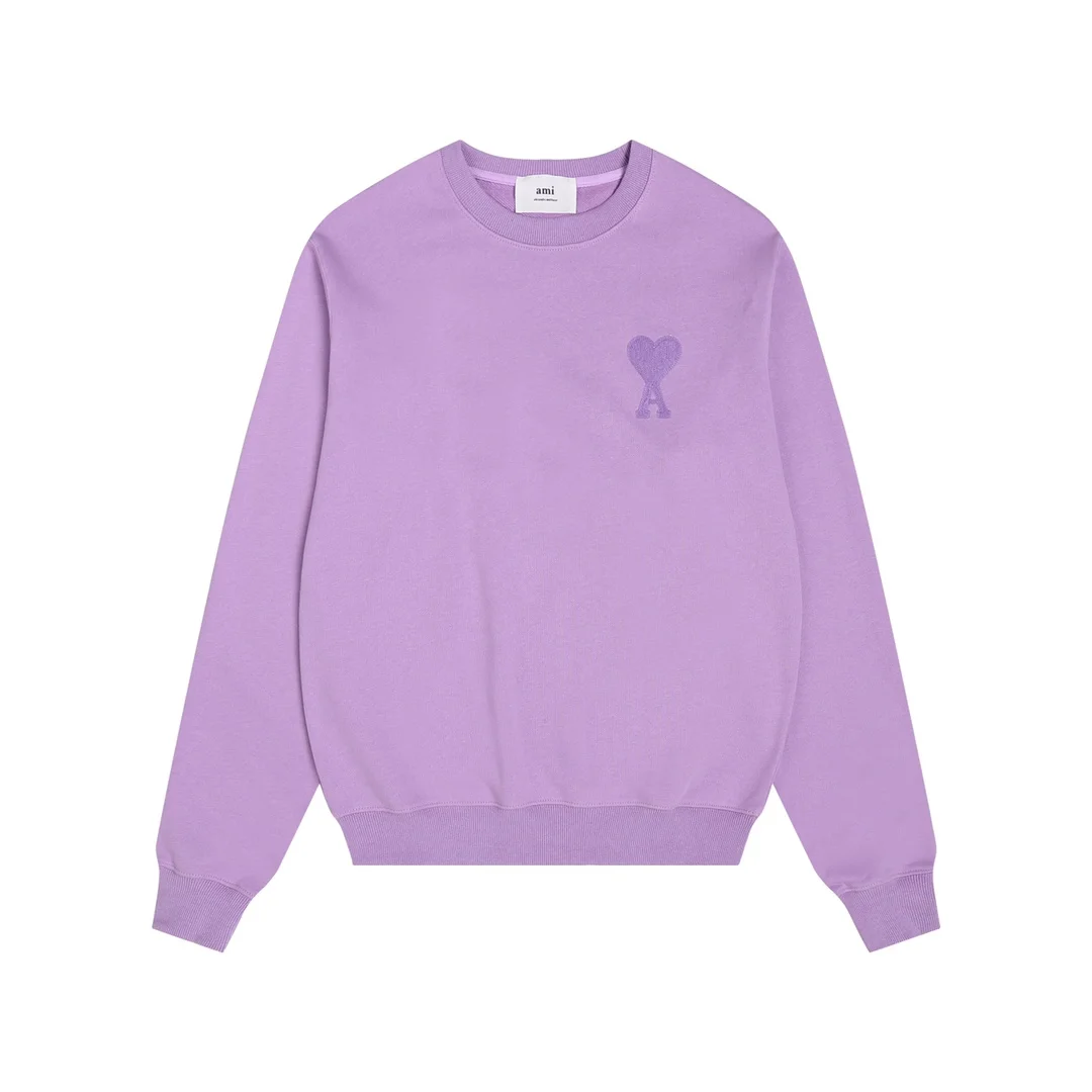 Ami Purple Terry Crewneck Sweatshirt with Heart A Logo