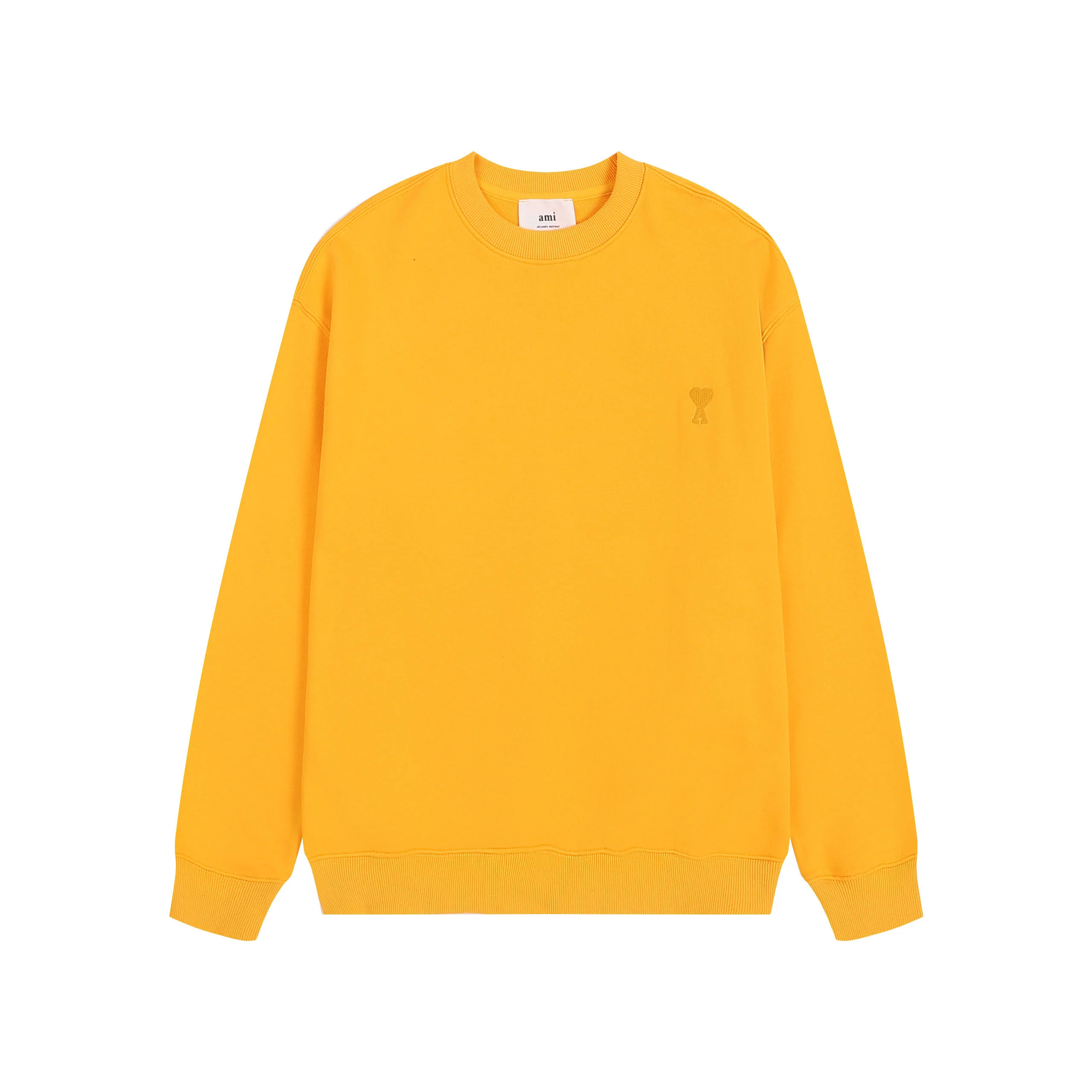 Ami 2025 Bright Orange Crew-Neck Sweatshirt with Embroidered Detail