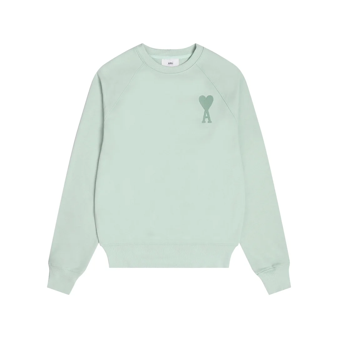 Ami 2025 Macaron Light Green Crewneck Sweatshirt with Heart A