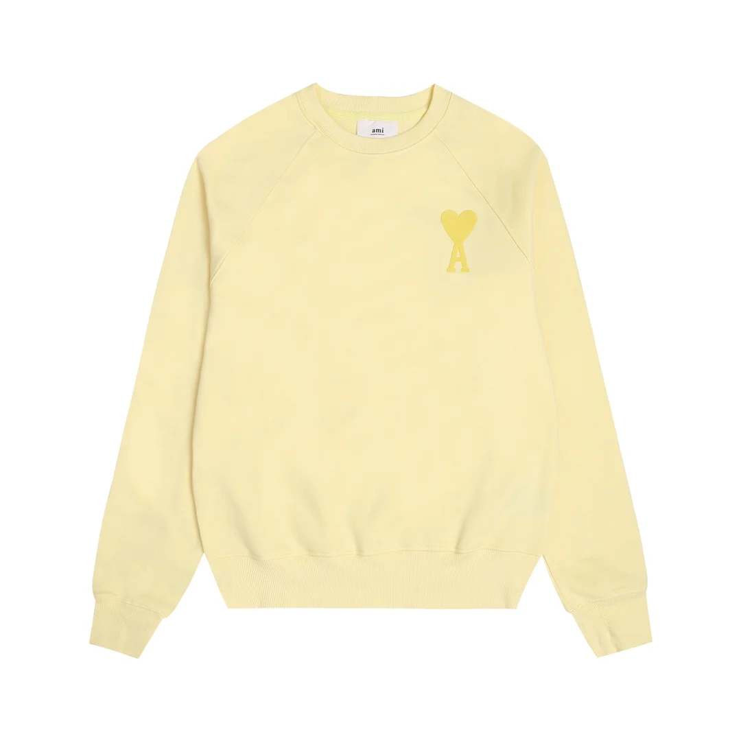 Ami 2025 Yellow Crewneck Sweatshirt with Ami de Coeur A