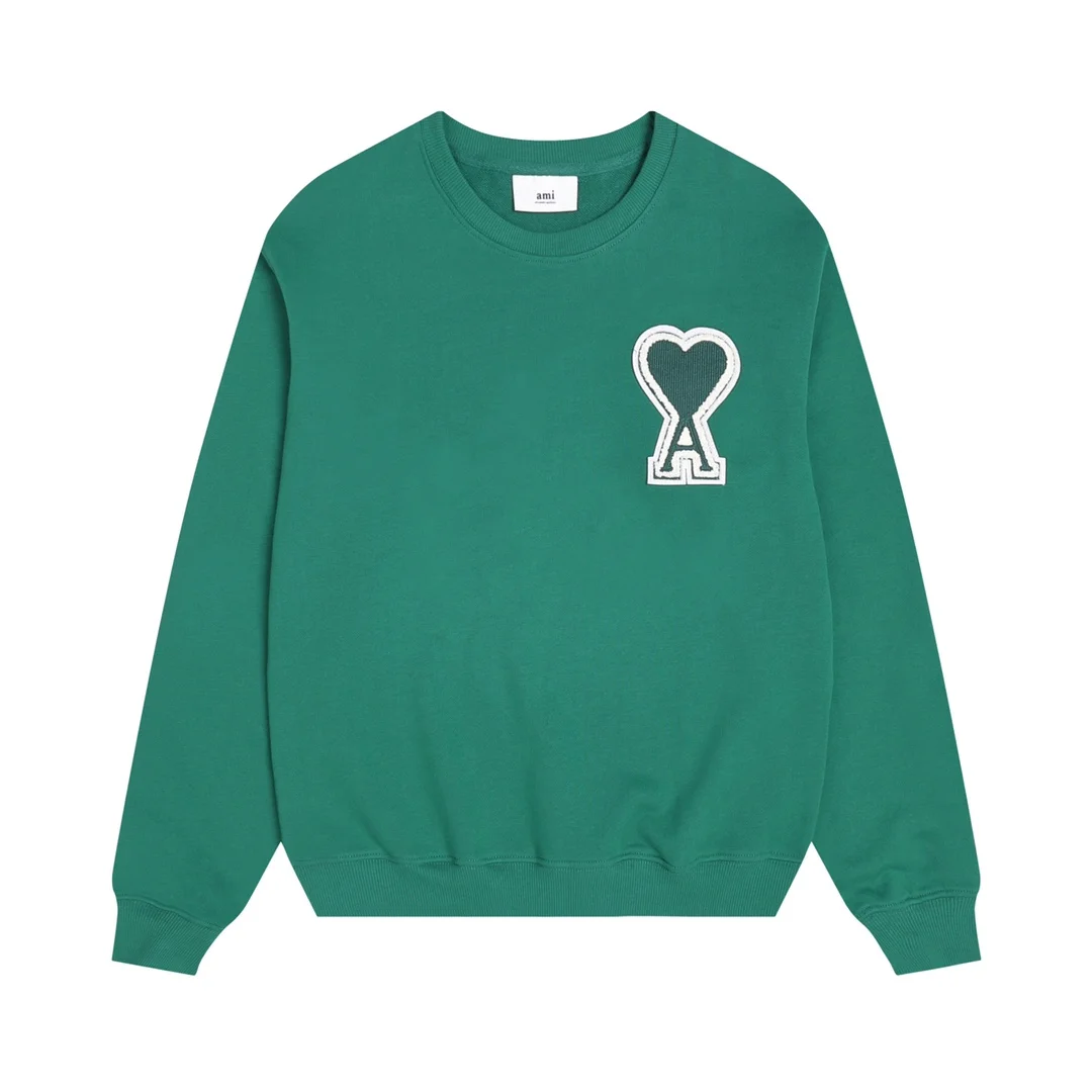 Ami 2025AW Dark Green Crewneck Sweatshirt with Embroidered Large Patch